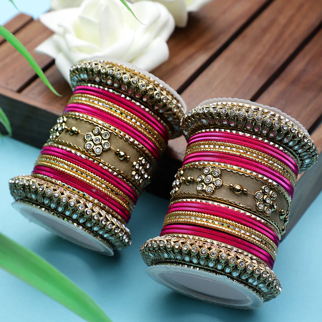 One Hand Multi-Colored Velvet Textured Bangle Set - Image 4