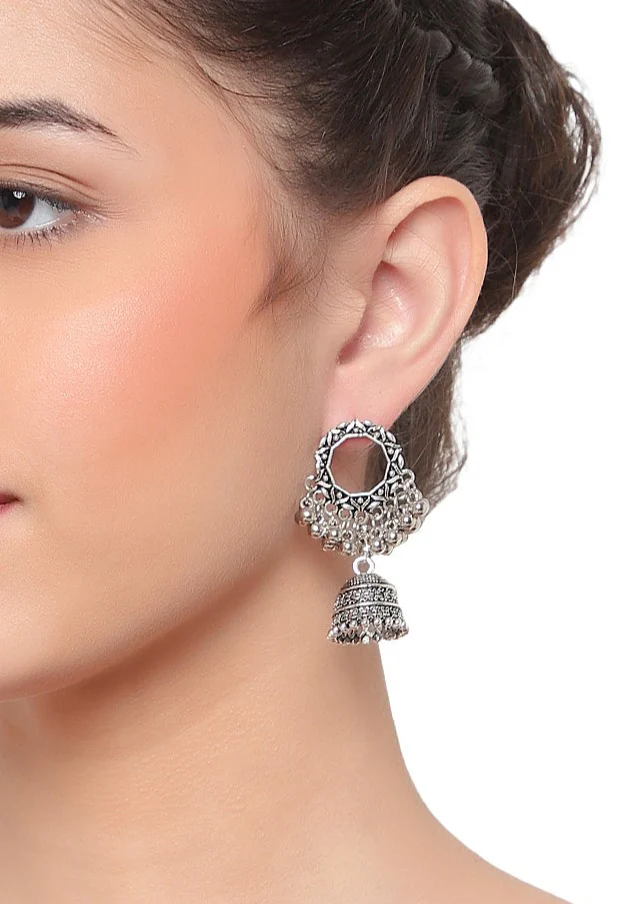 Oxidized Silver Earring with Jhumki by Leshya - Image 3