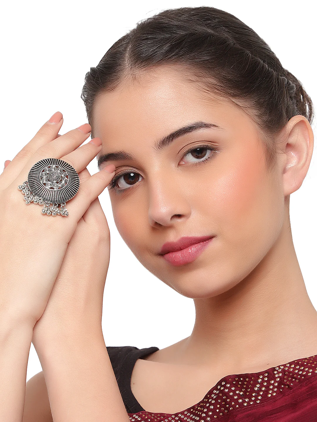 Oxidized Silver Free Size Ring by Leshya - Image 2