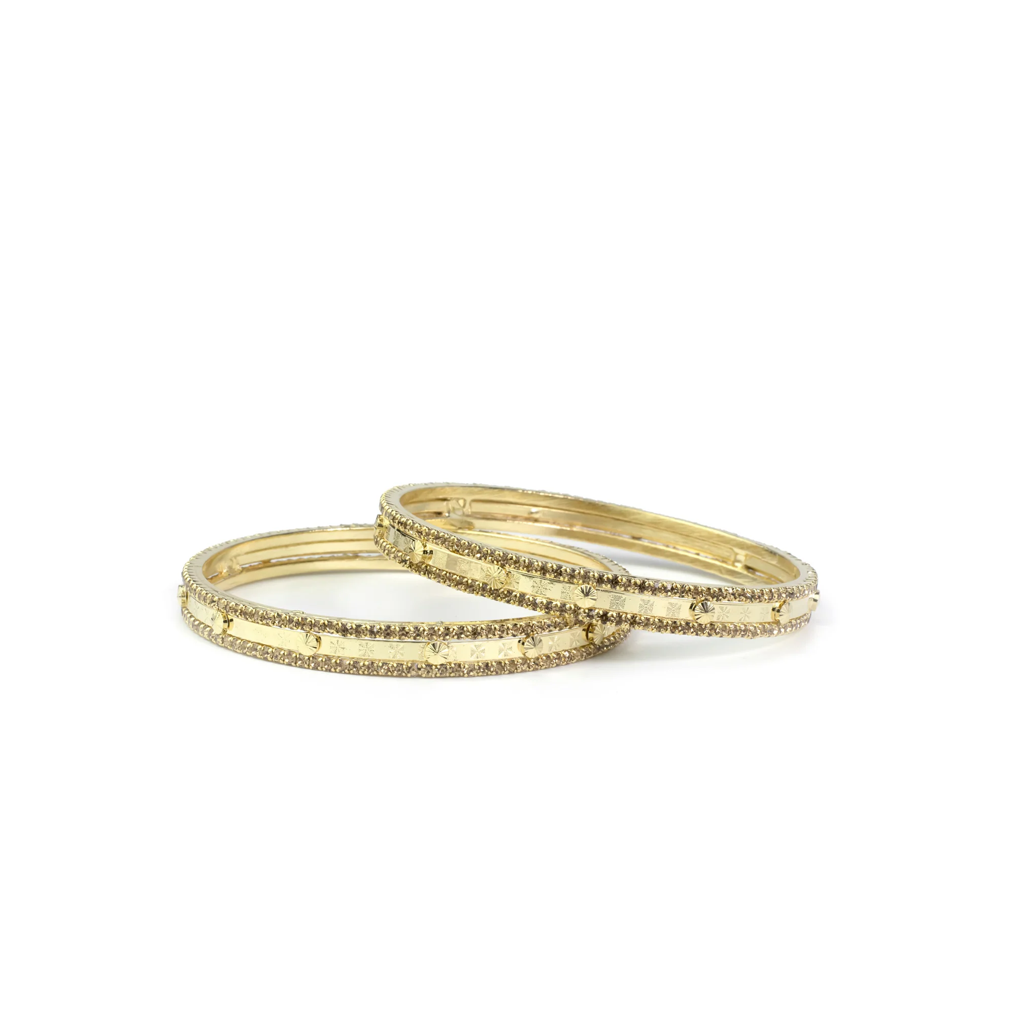 Pair Of Golden Bracelets With Golden Stonework For Daily Wear - Image 3