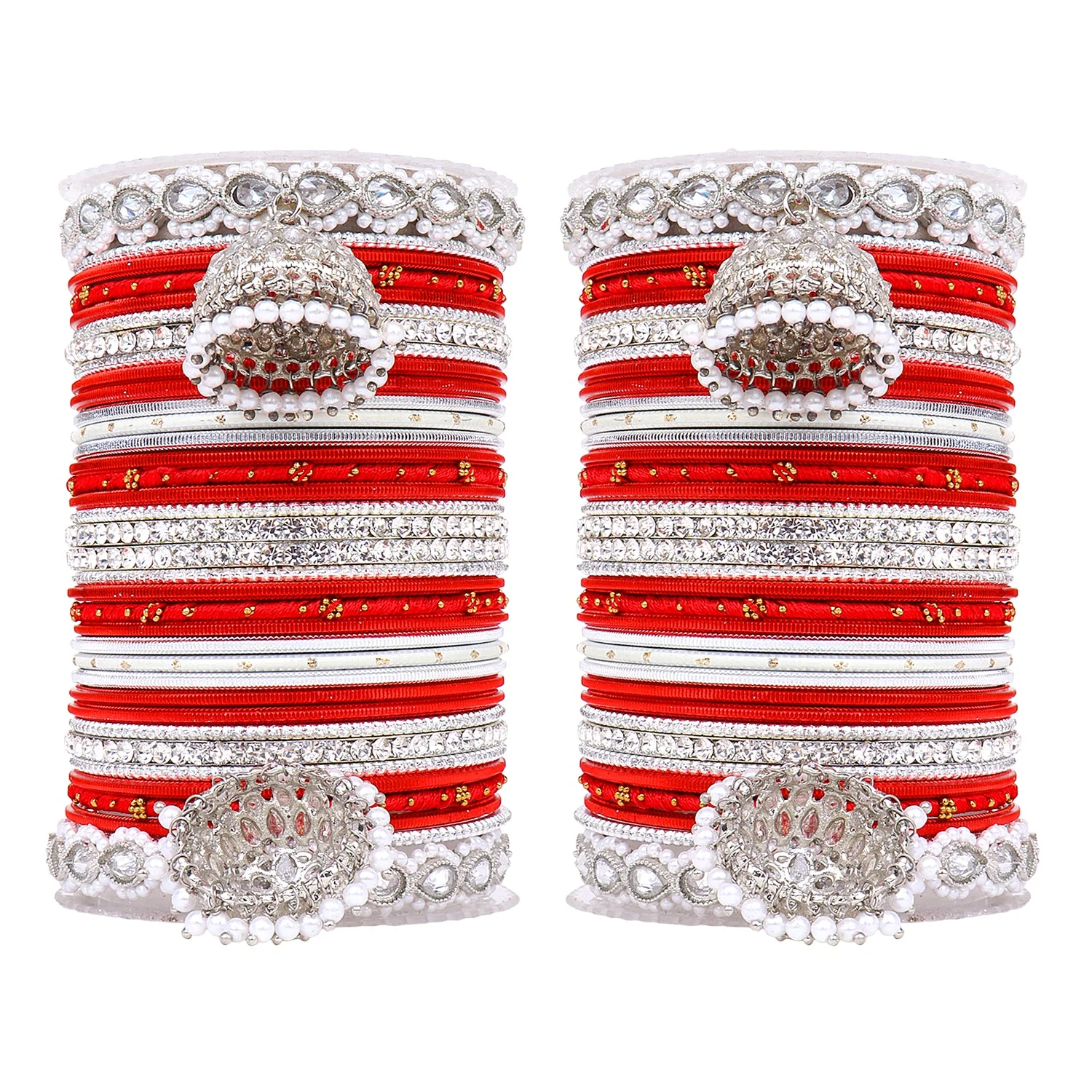Pastel Coloured Bridal Bangle set with Silver kundan Jhumki - Image 11