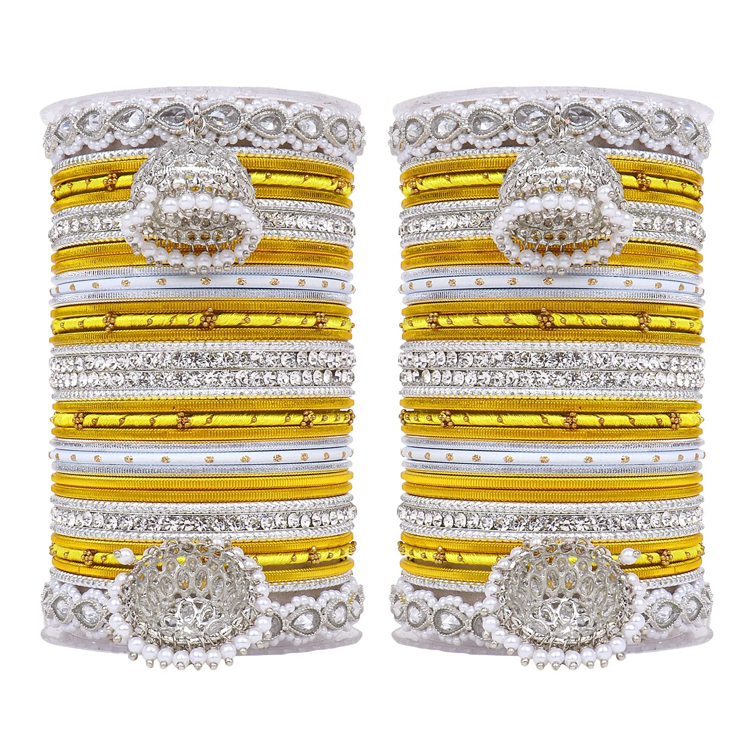 Pastel Coloured Bridal Bangle set with Silver kundan Jhumki - Image 17