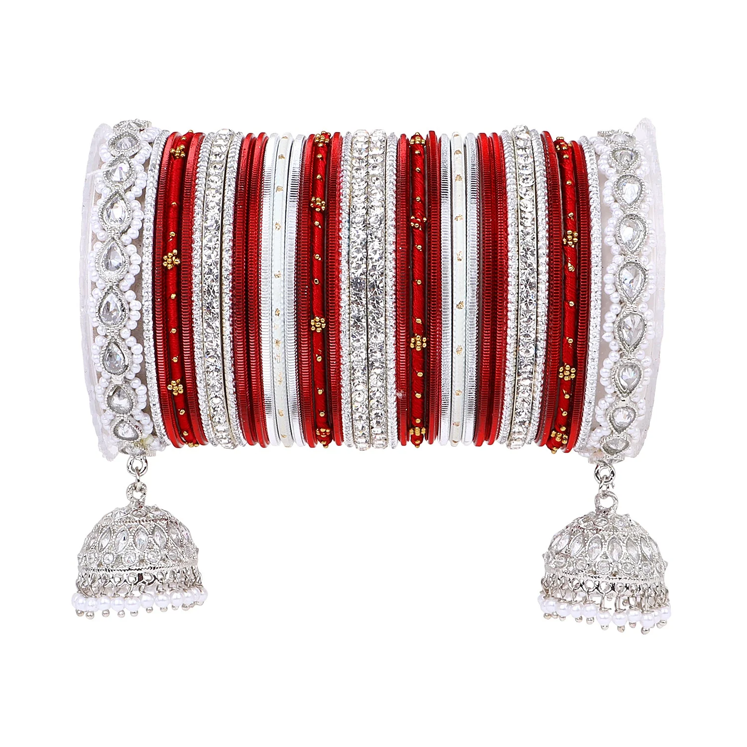 Pastel Coloured Bridal Bangle set with Silver kundan Jhumki - Image 9
