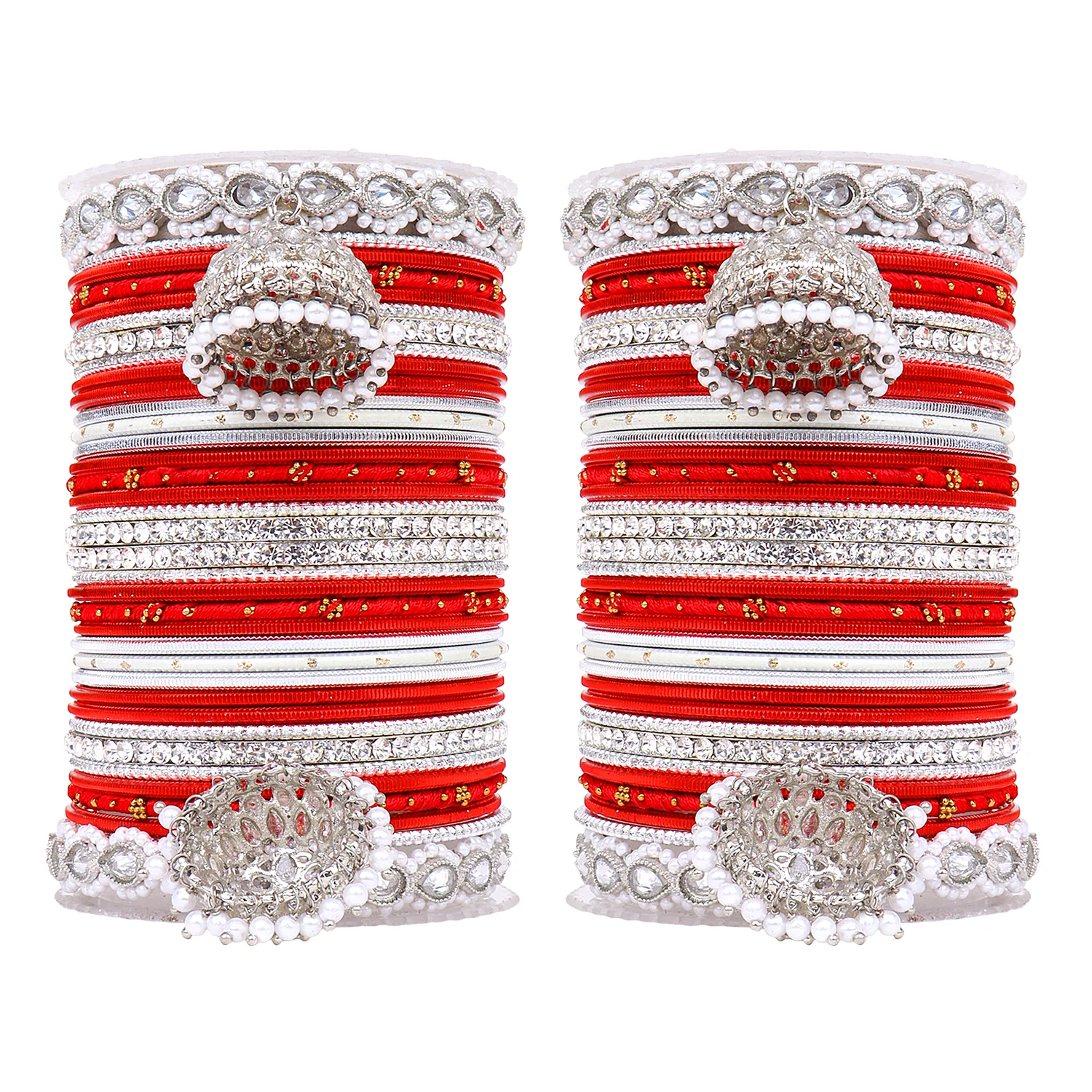Pastel Coloured Bridal Bangle set with Silver kundan Jhumki - Image 11