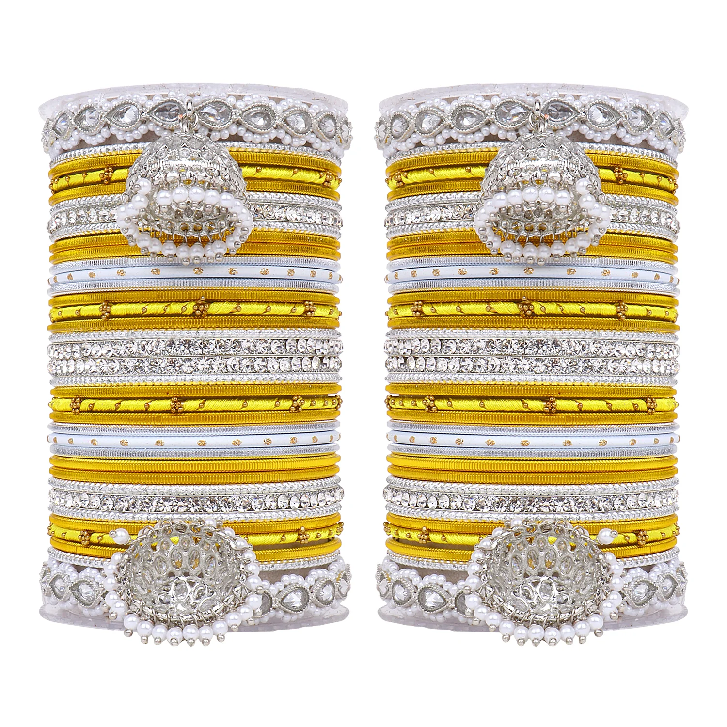 Pastel Coloured Bridal Bangle set with Silver kundan Jhumki - Image 17