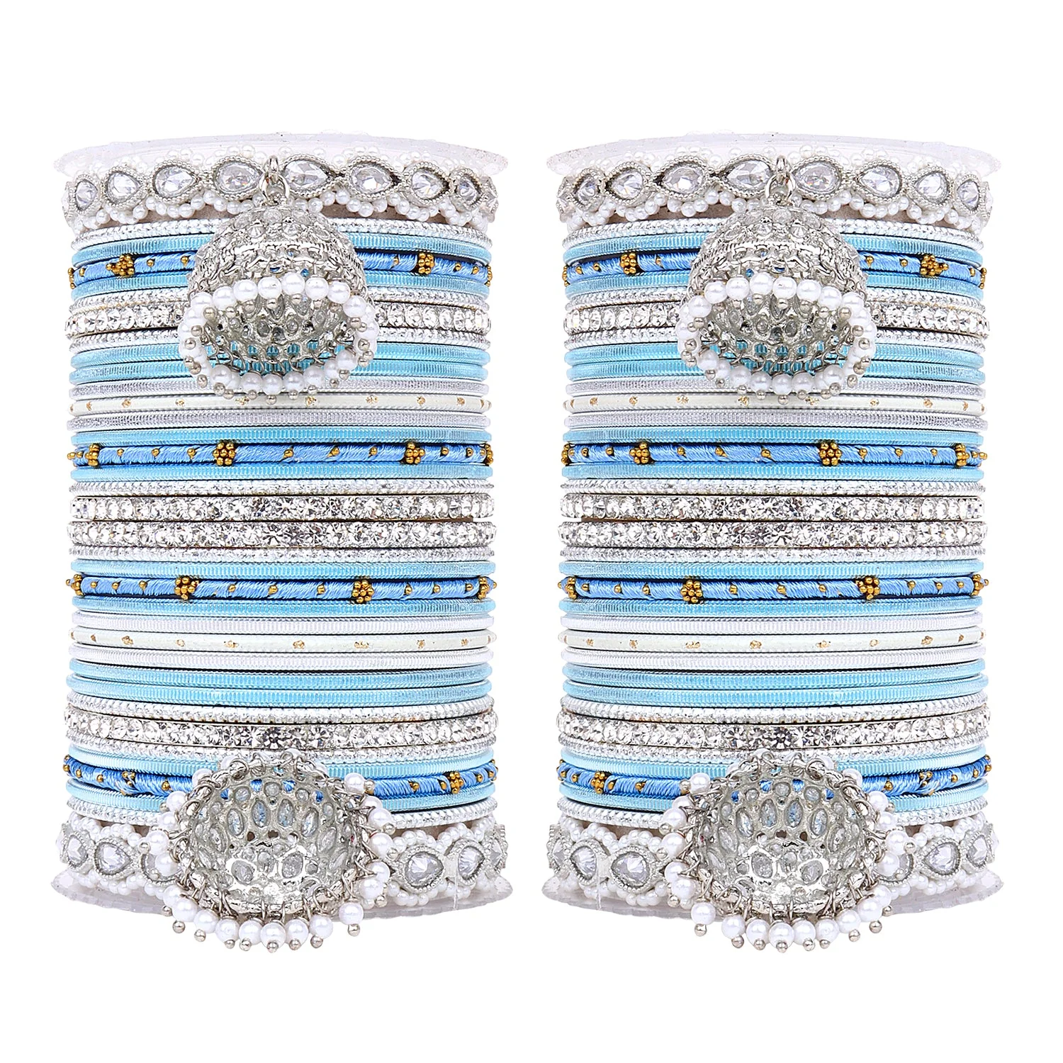 Pastel Coloured Bridal Bangle set with Silver kundan Jhumki - Image 17