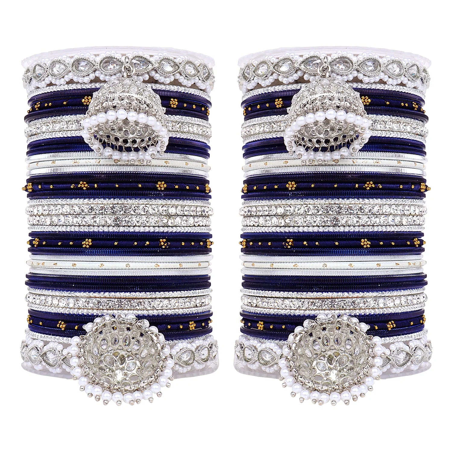 Pastel Coloured Bridal Bangle set with Silver kundan Jhumki - Image 5