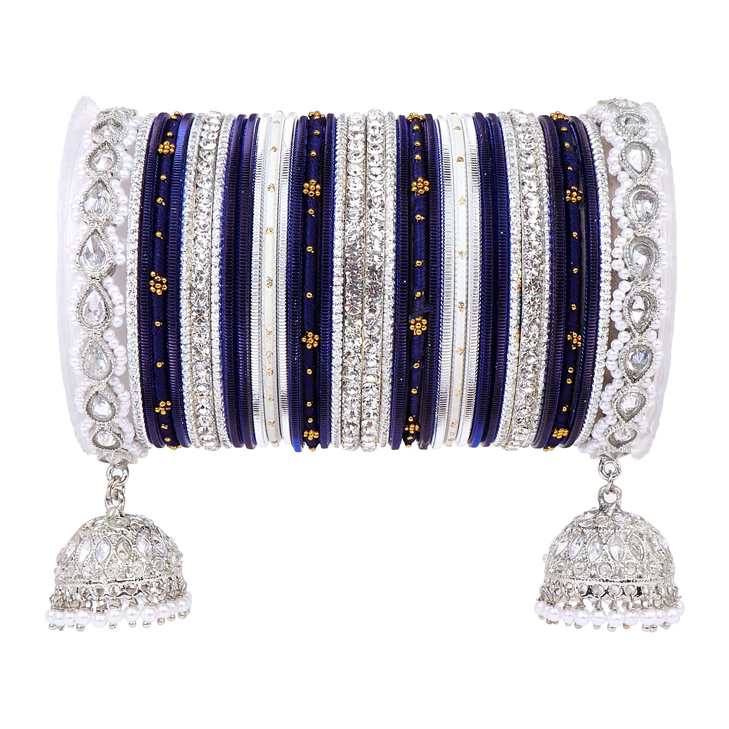 Pastel Coloured Bridal Bangle set with Silver kundan Jhumki - Image 6