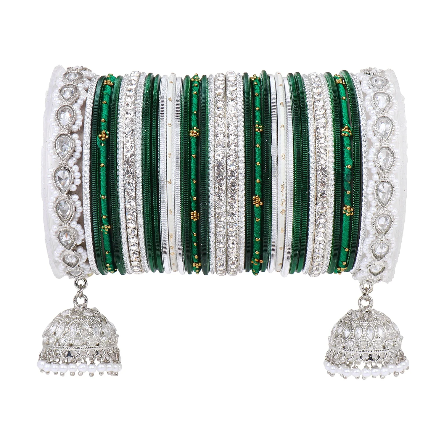 Pastel Coloured Bridal Bangle set with Silver kundan Jhumki - Image 9