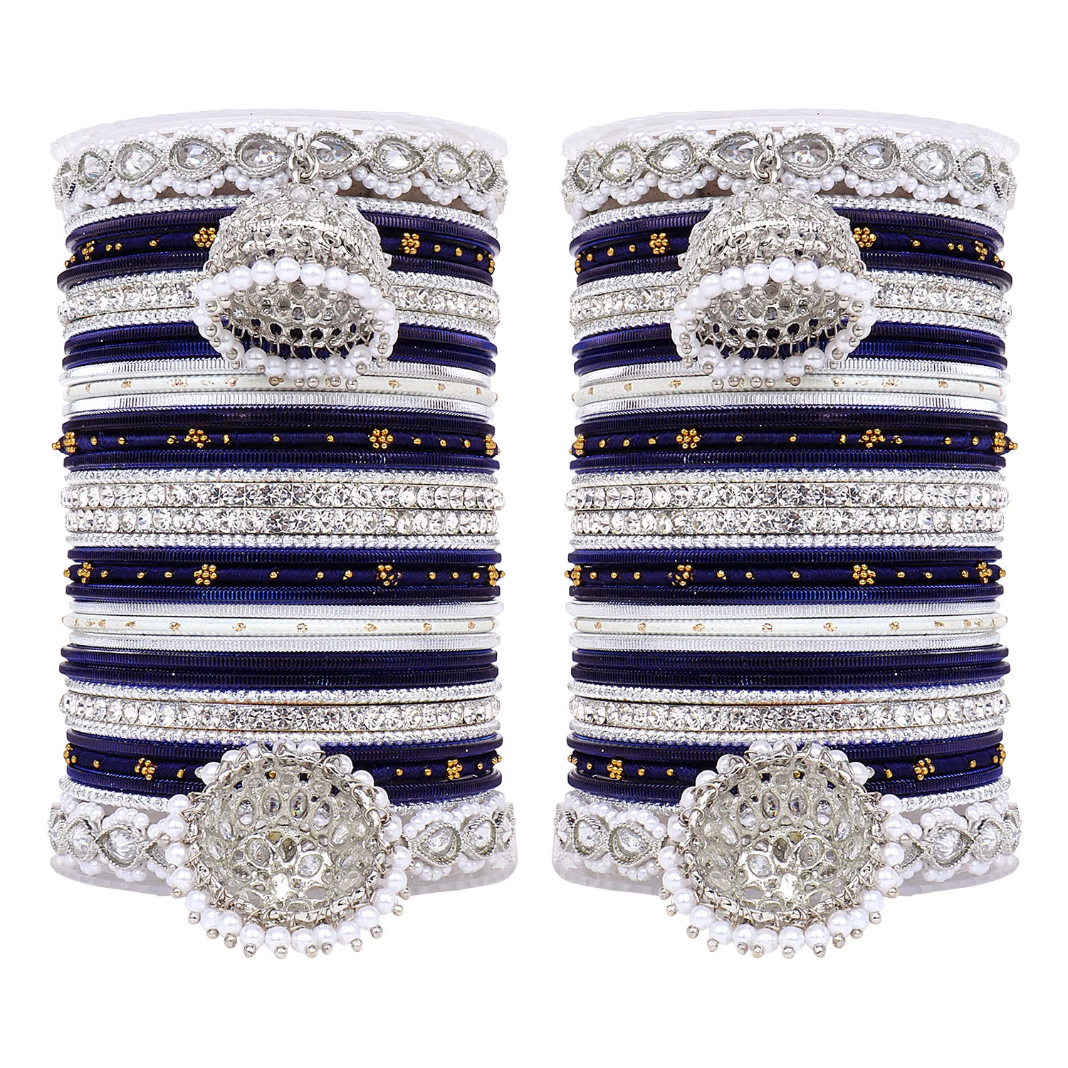 Pastel Coloured Bridal Bangle set with Silver kundan Jhumki - Image 2
