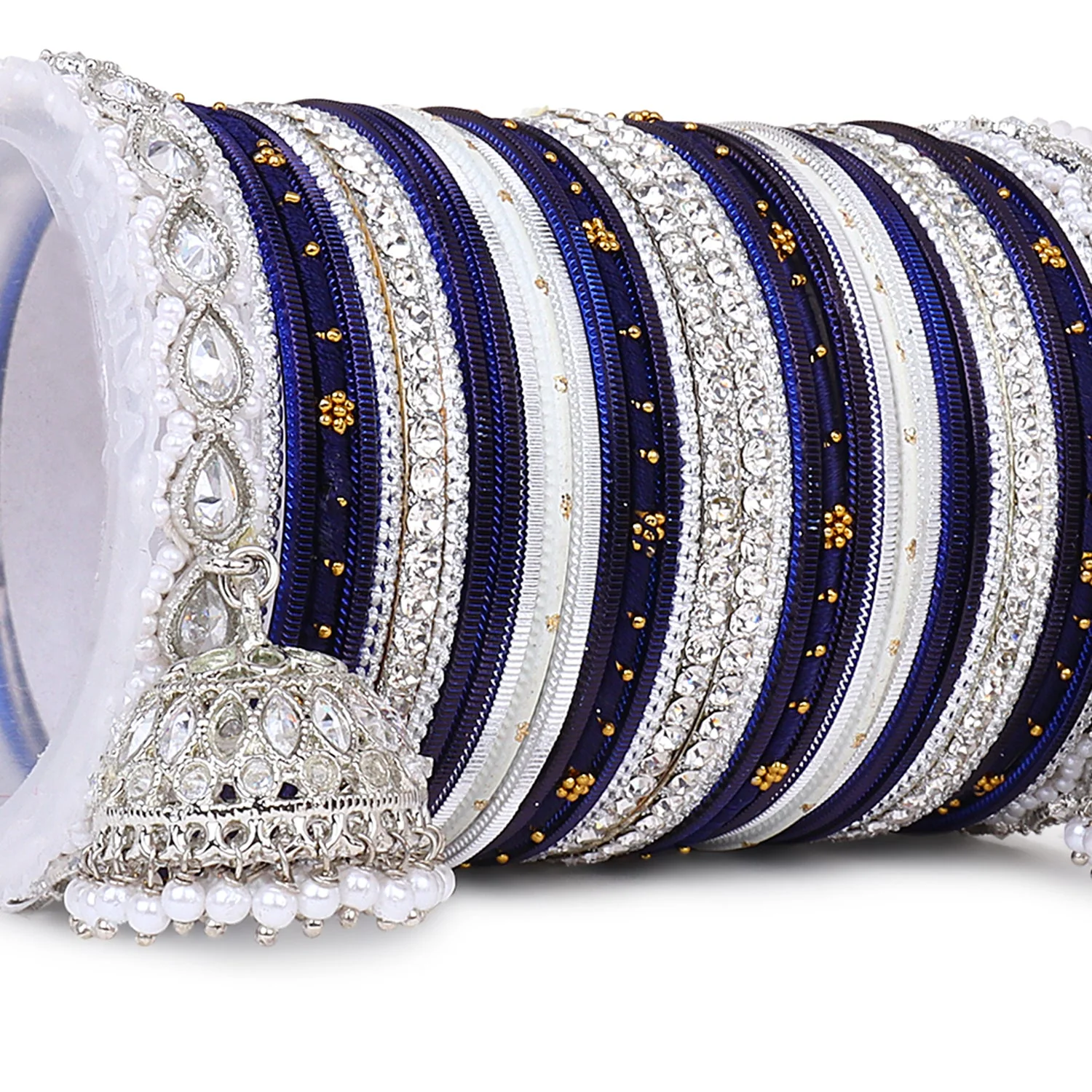 Pastel Coloured Bridal Bangle set with Silver kundan Jhumki - Image 7