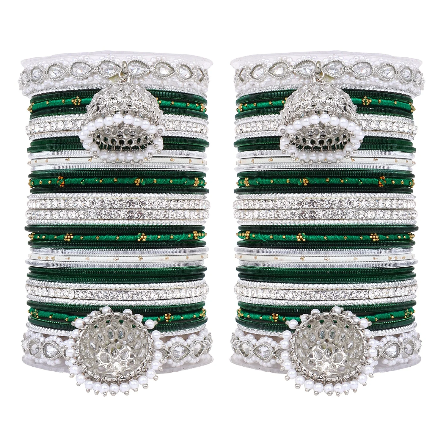 Pastel Coloured Bridal Bangle set with Silver kundan Jhumki - Image 8