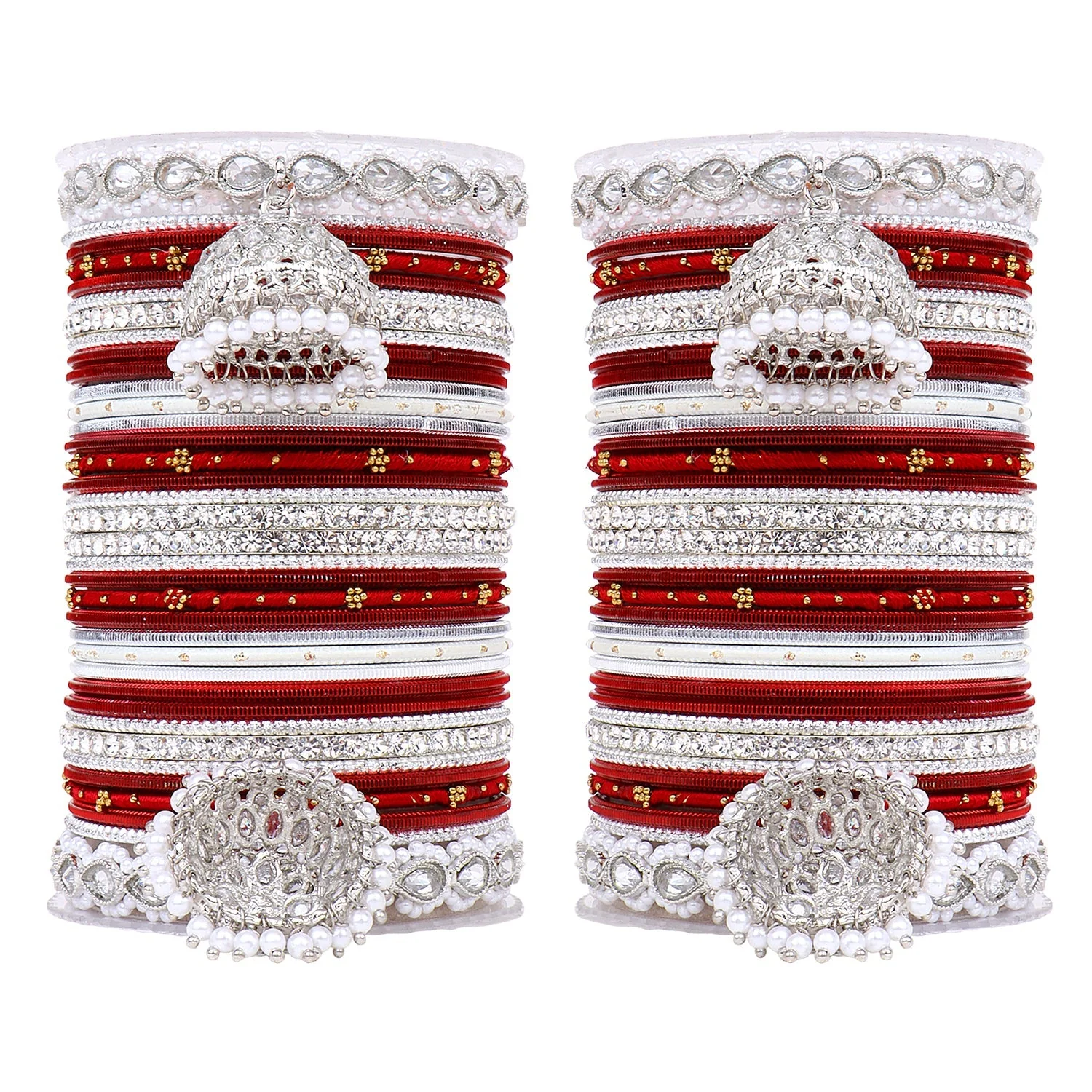 Pastel Coloured Bridal Bangle set with Silver kundan Jhumki - Image 11