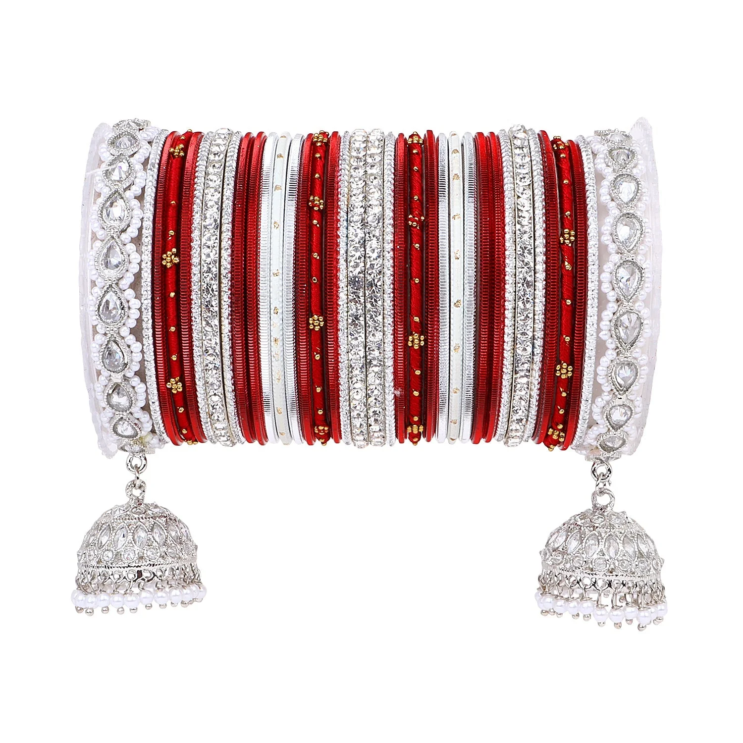 Pastel Coloured Bridal Bangle set with Silver kundan Jhumki - Image 12