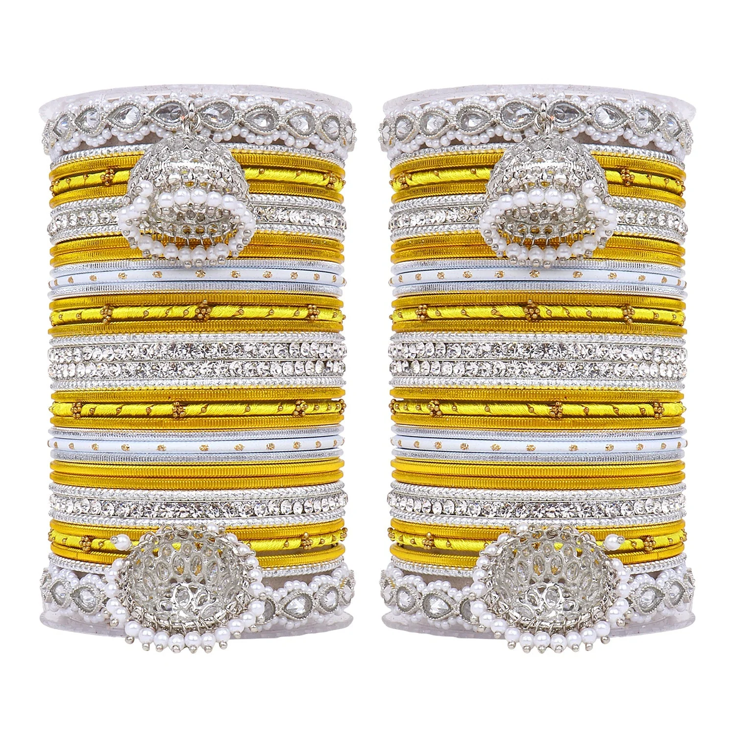 Pastel Coloured Bridal Bangle set with Silver kundan Jhumki - Image 17