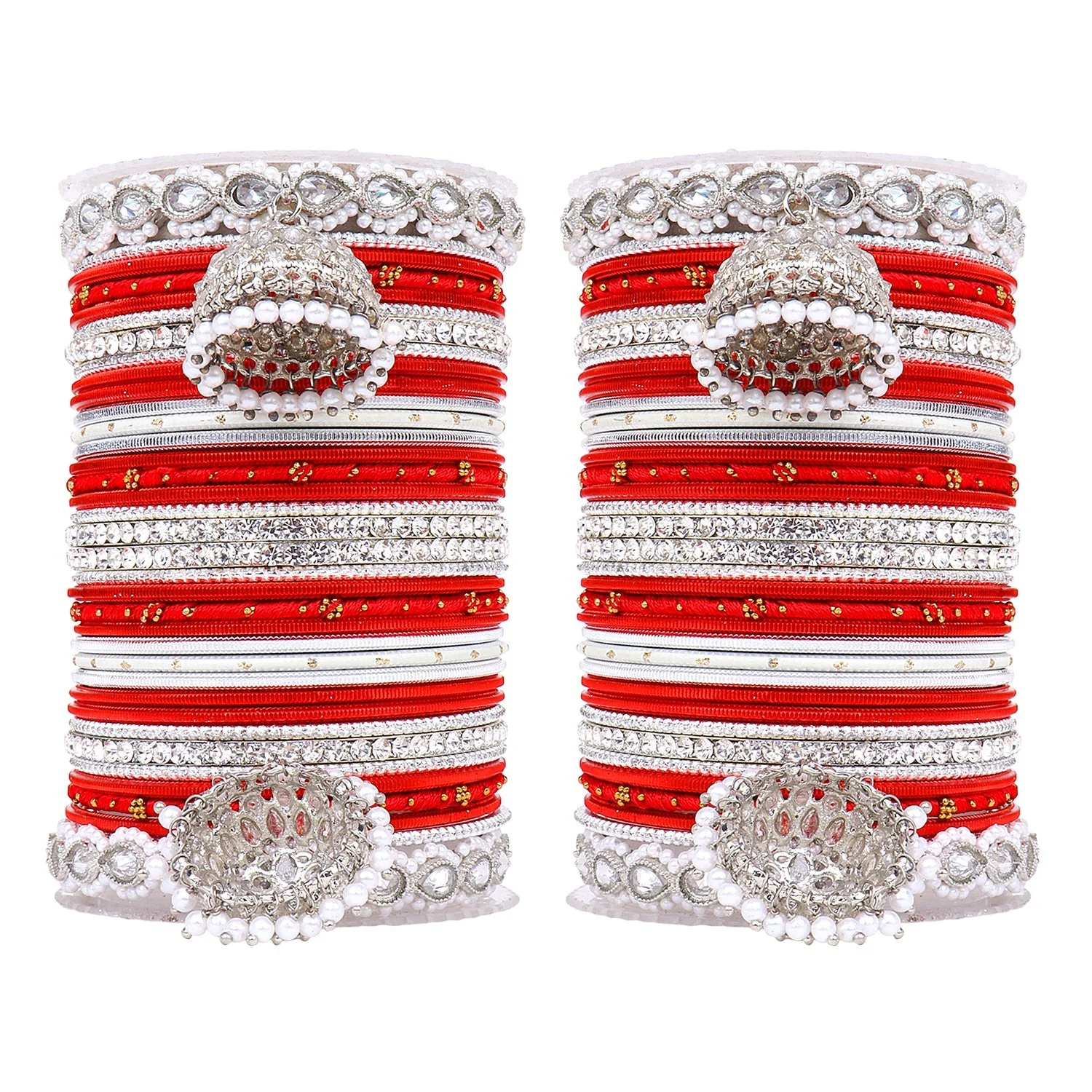 Pastel Coloured Bridal Bangle set with Silver kundan Jhumki - Image 4