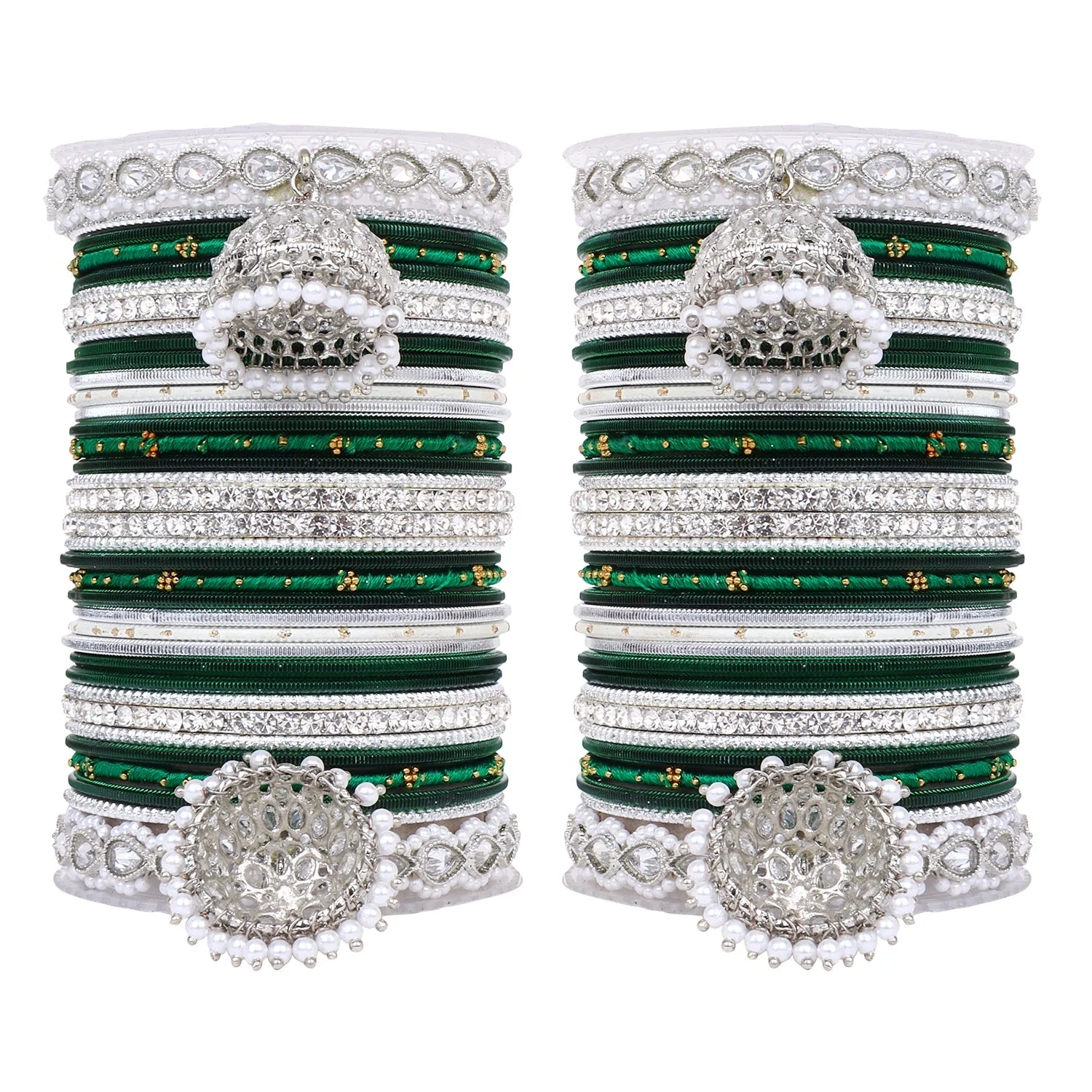 Pastel Coloured Bridal Bangle set with Silver kundan Jhumki - Image 8