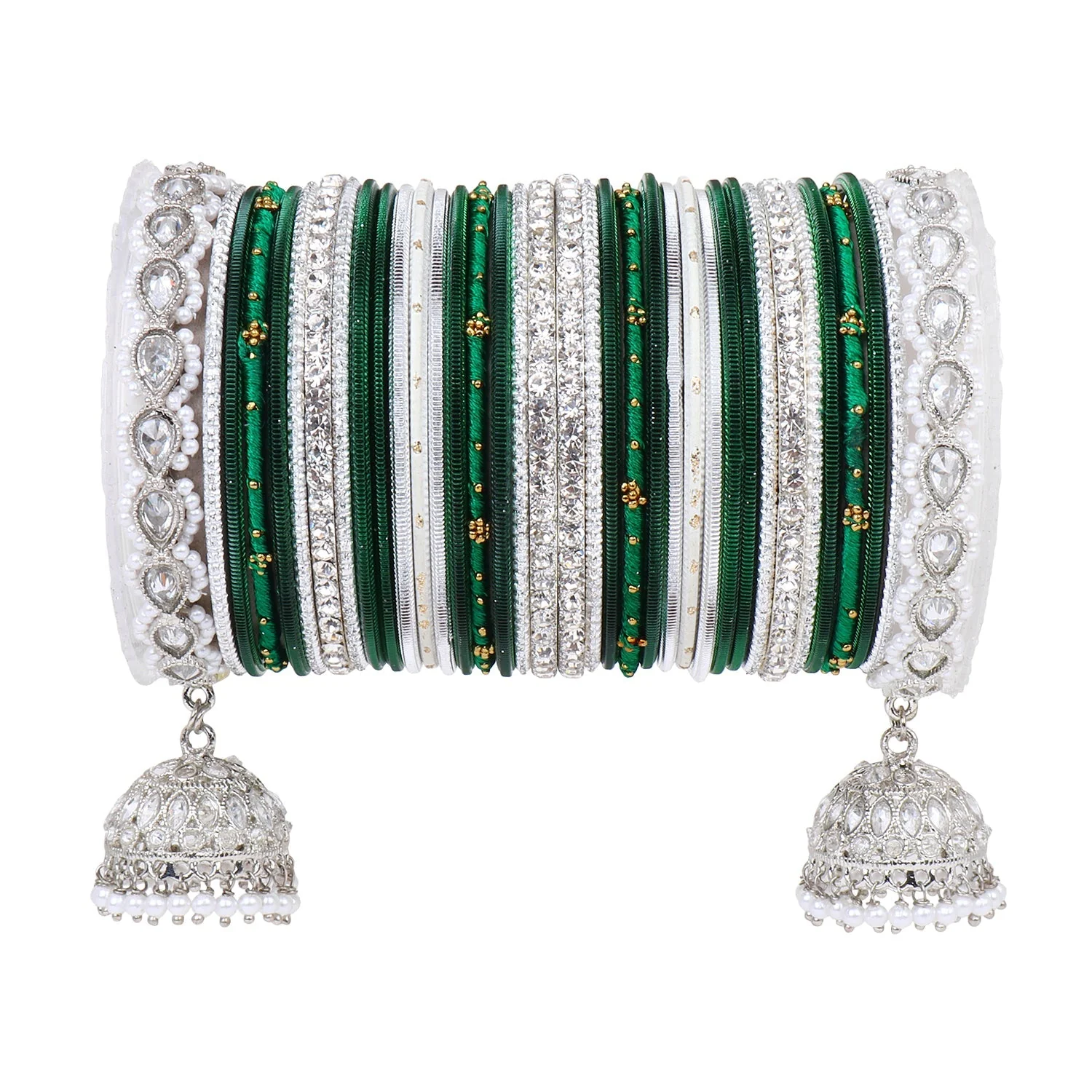 Pastel Coloured Bridal Bangle set with Silver kundan Jhumki - Image 9