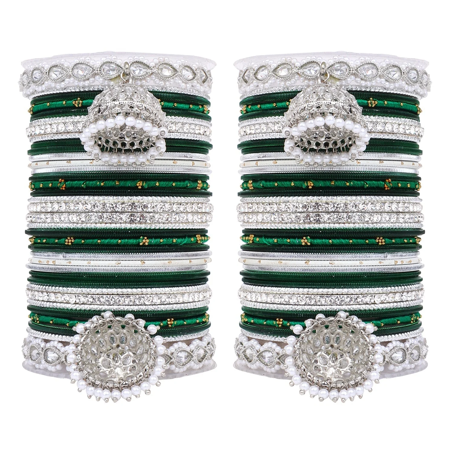 Pastel Coloured Bridal Bangle set with Silver kundan Jhumki - Image 11