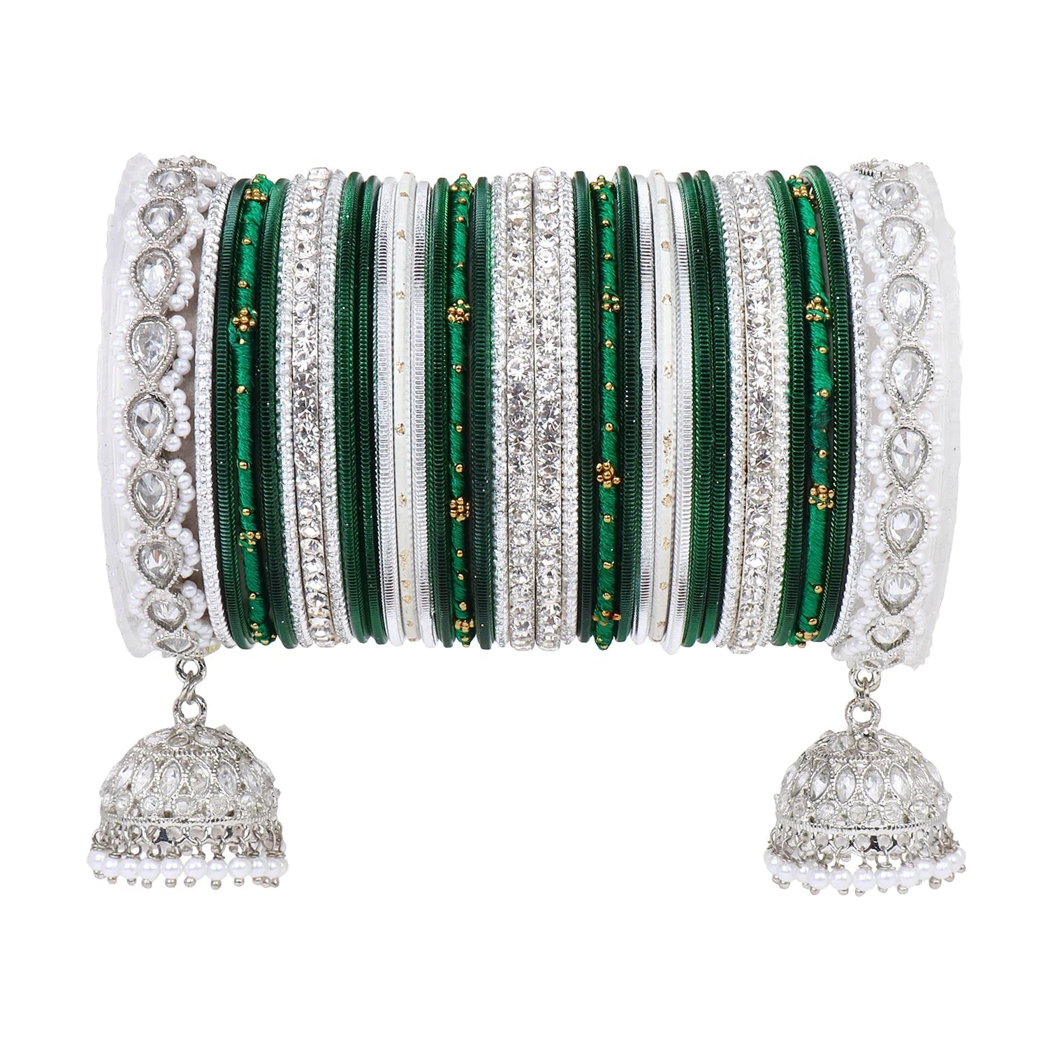 Pastel Coloured Bridal Bangle set with Silver kundan Jhumki - Image 12