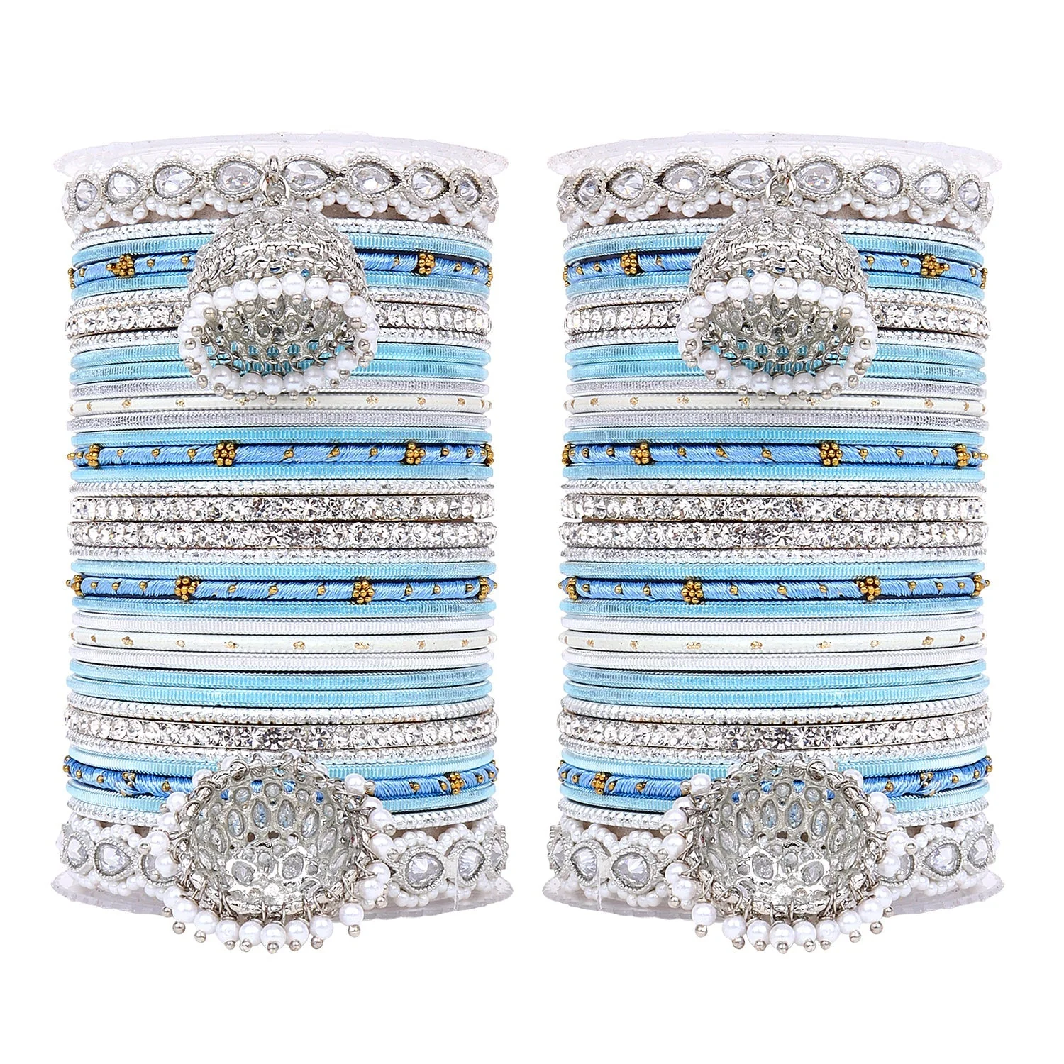 Pastel Coloured Bridal Bangle set with Silver kundan Jhumki - Image 14