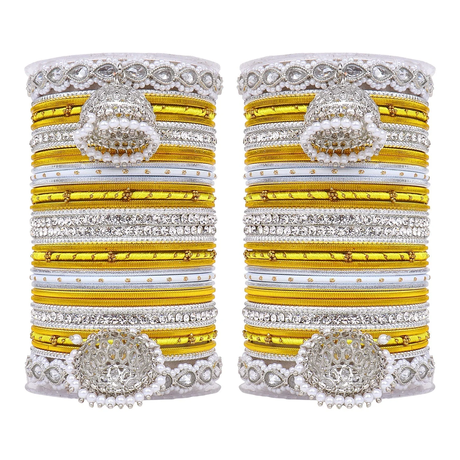 Pastel Coloured Bridal Bangle set with Silver kundan Jhumki - Image 17