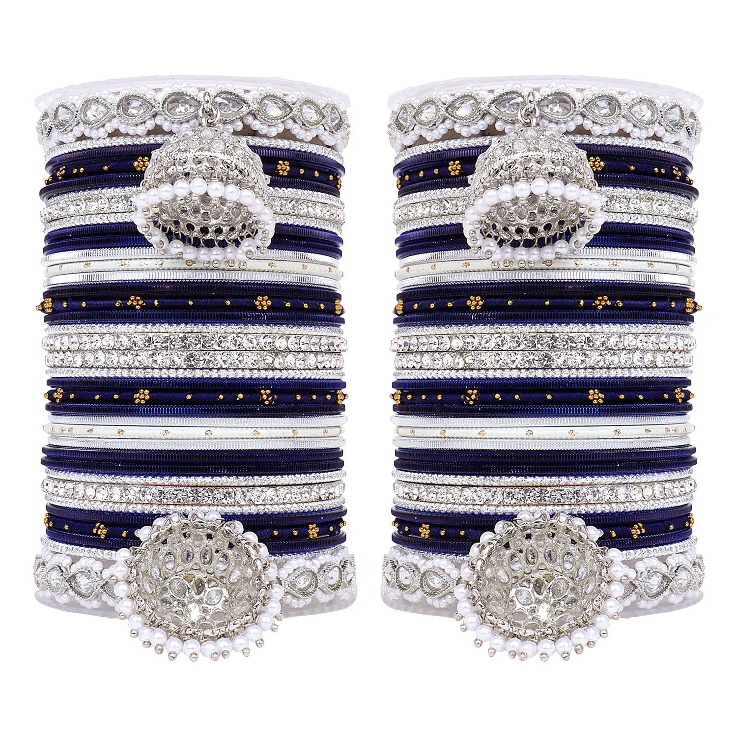 Pastel Coloured Bridal Bangle set with Silver kundan Jhumki - Image 4