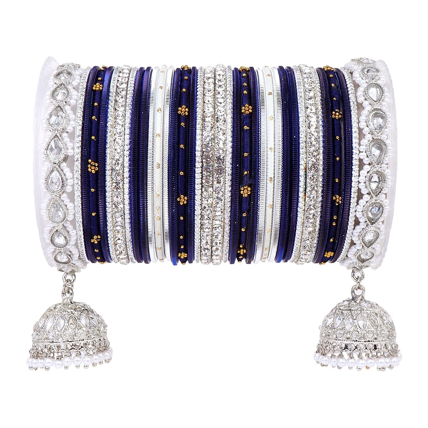 Pastel Coloured Bridal Bangle set with Silver kundan Jhumki - Image 5