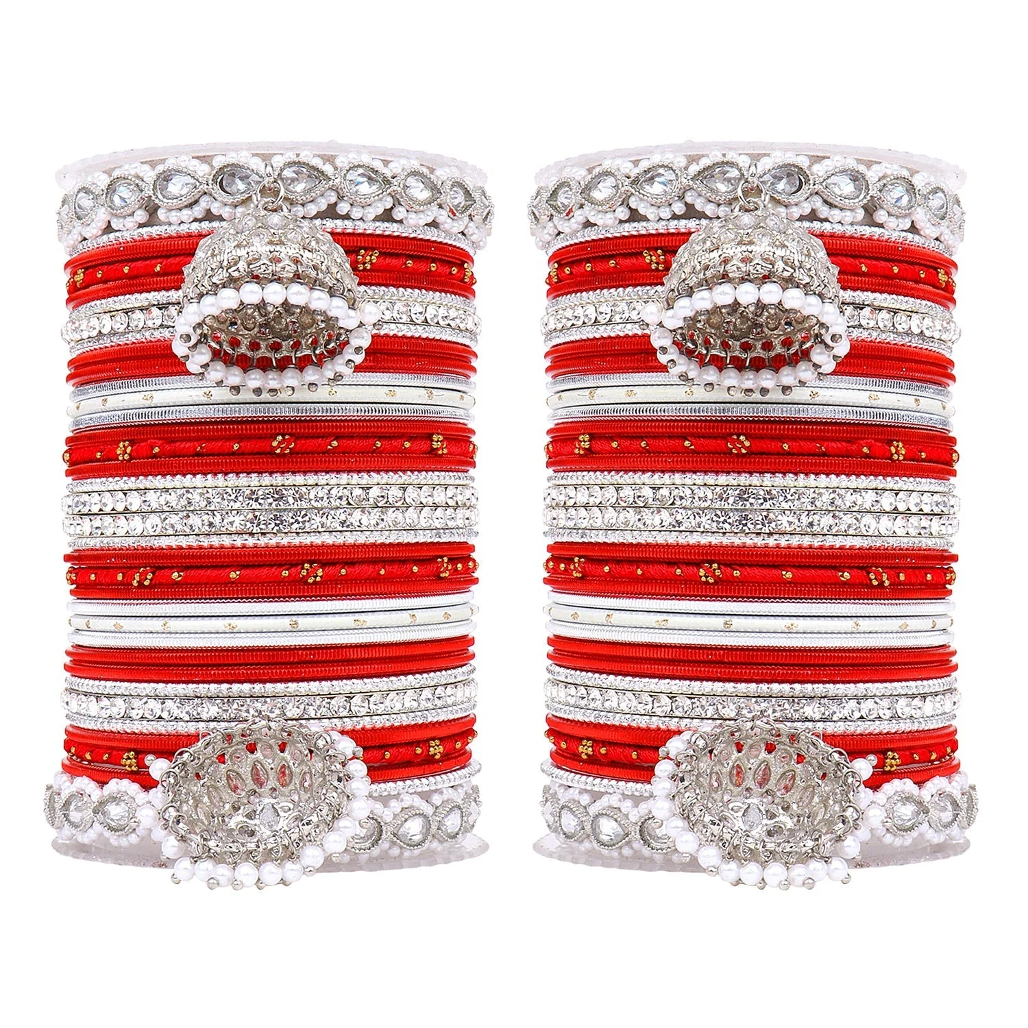 Pastel Coloured Bridal Bangle set with Silver kundan Jhumki - Image 7