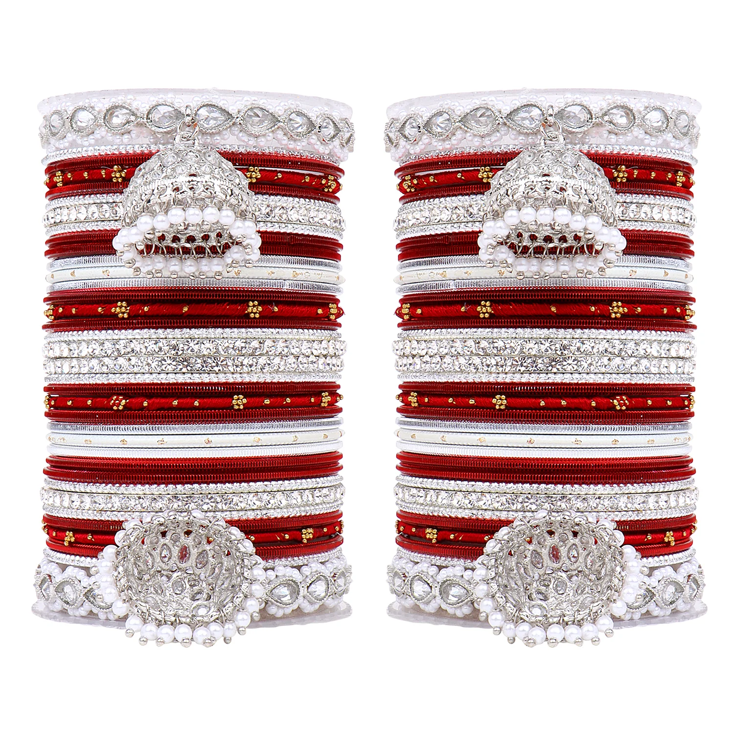 Pastel Coloured Bridal Bangle set with Silver kundan Jhumki - Image 8