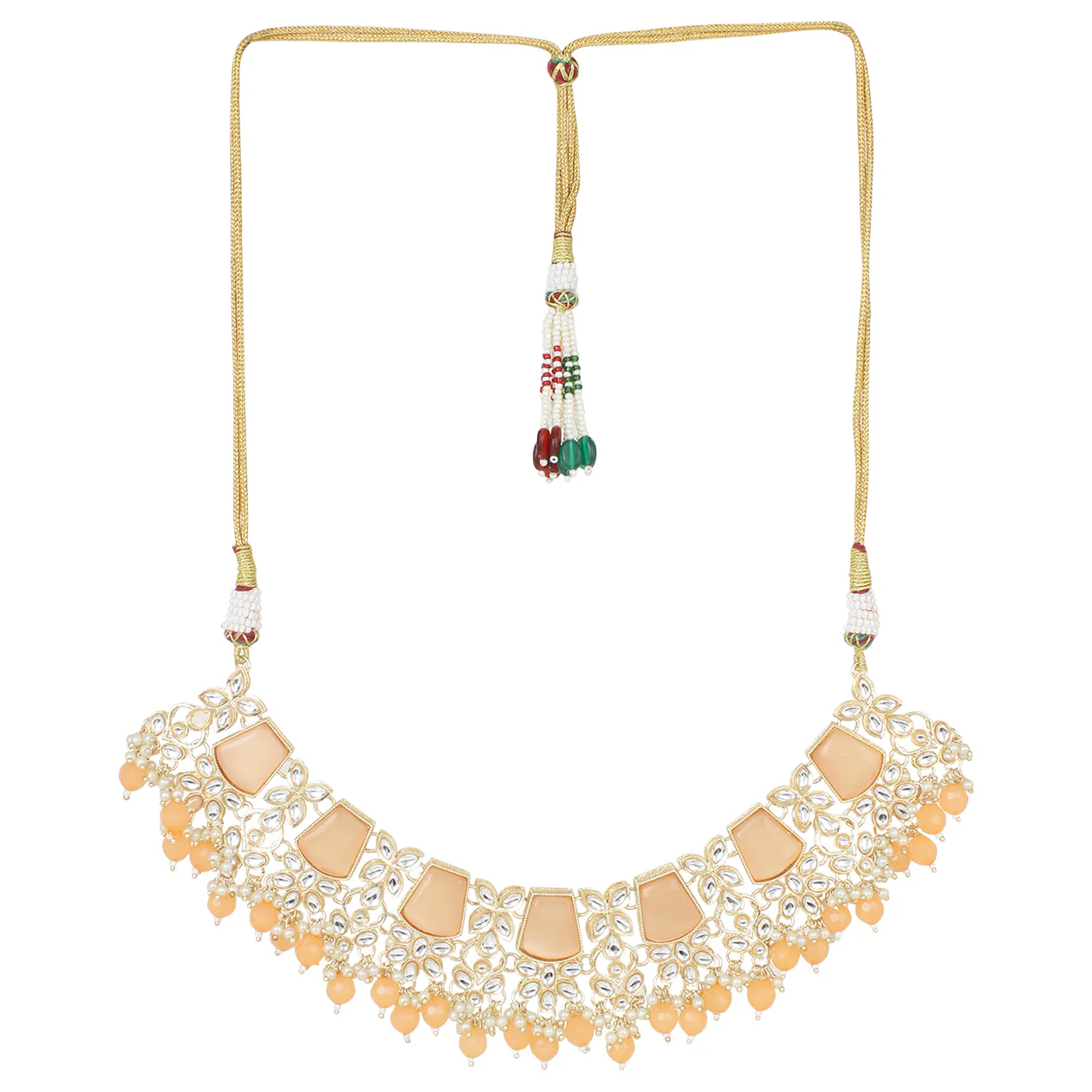 Peach Kundan necklace with Earring & Maang Tikka by Leshya - Image 3