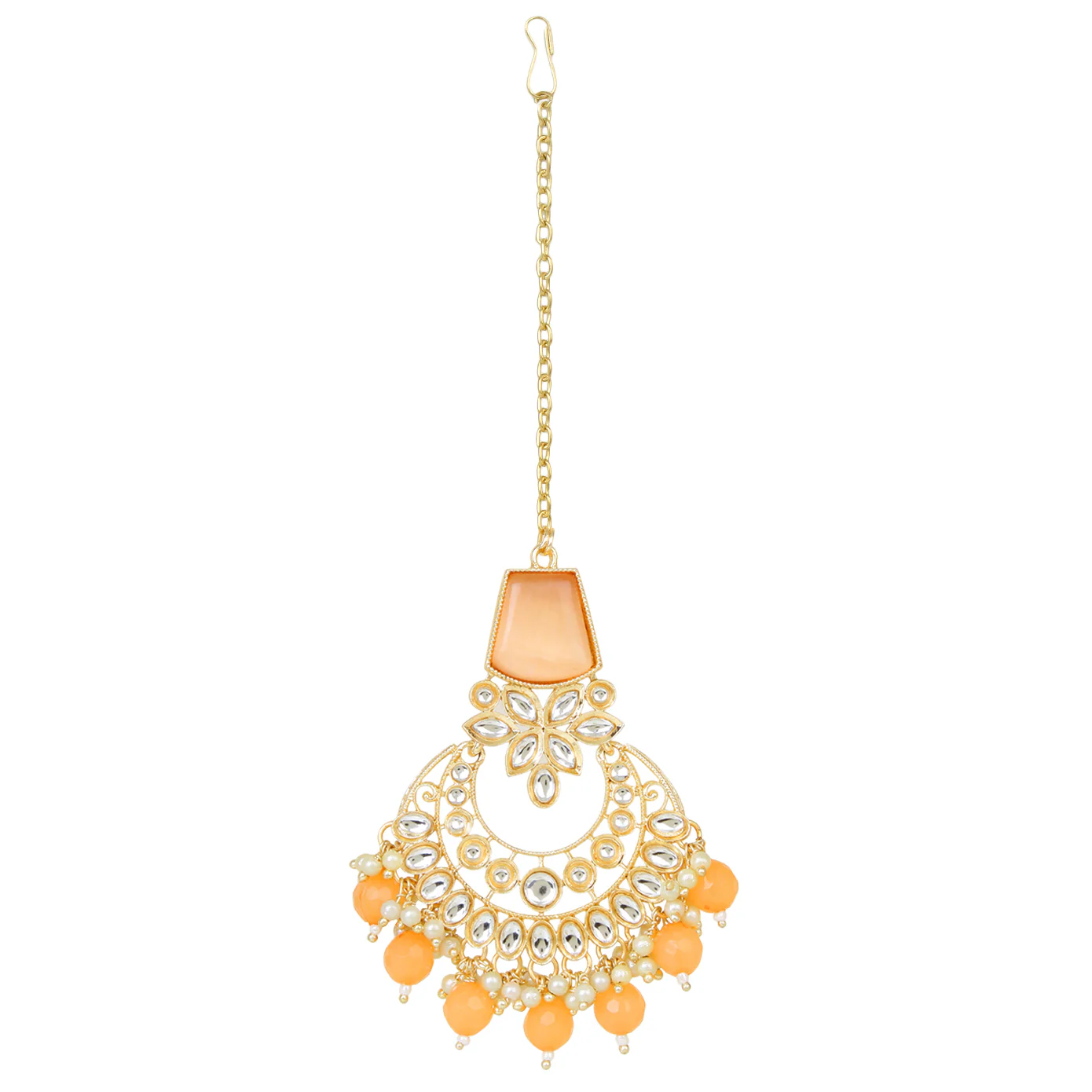 Peach Kundan necklace with Earring & Maang Tikka by Leshya - Image 5