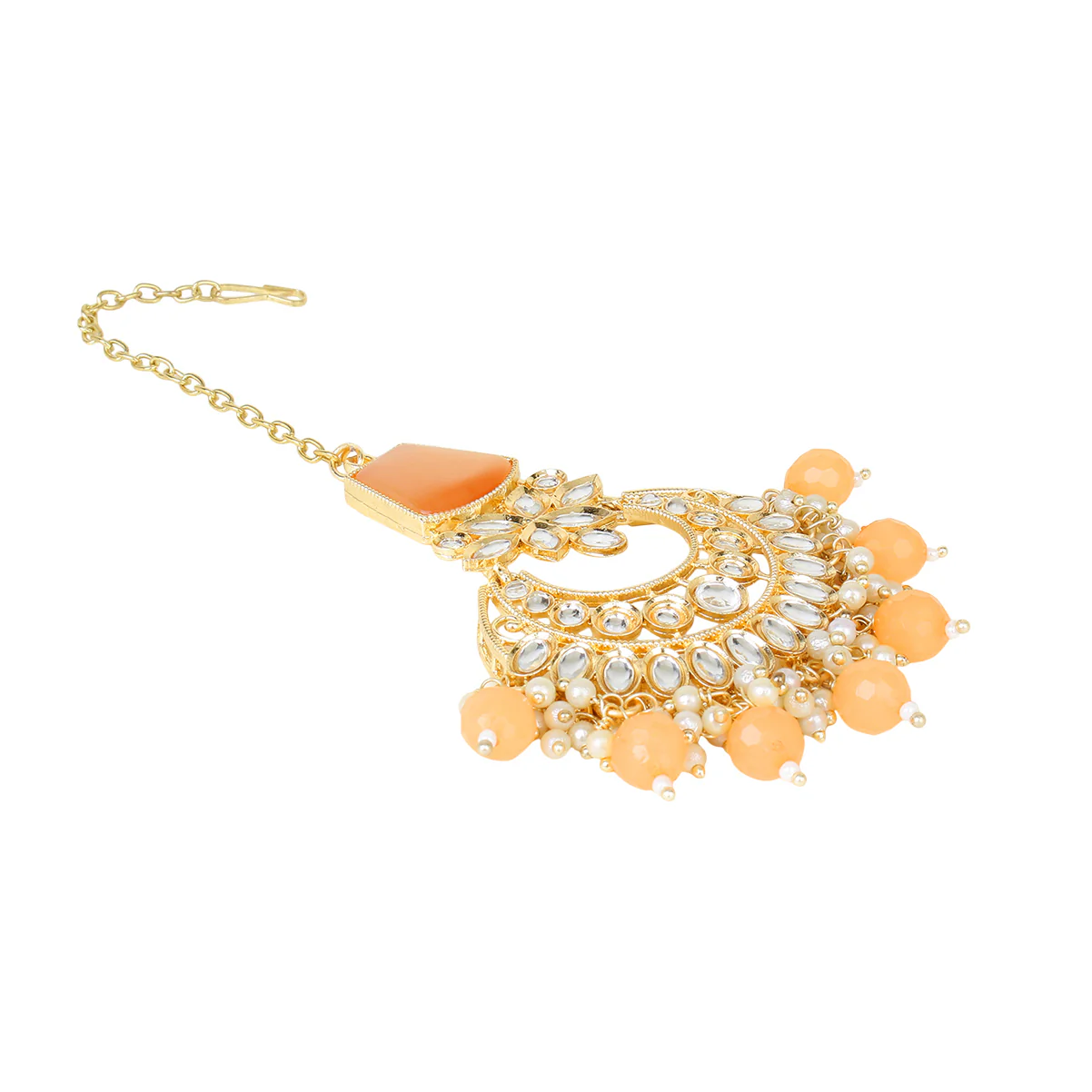 Peach Kundan necklace with Earring & Maang Tikka by Leshya - Image 6