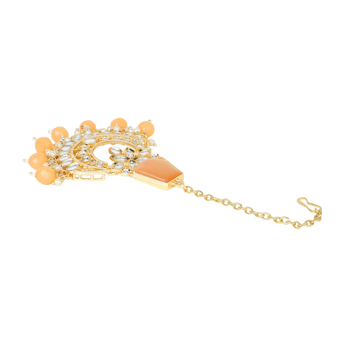 Peach Kundan necklace with Earring & Maang Tikka by Leshya - Image 8