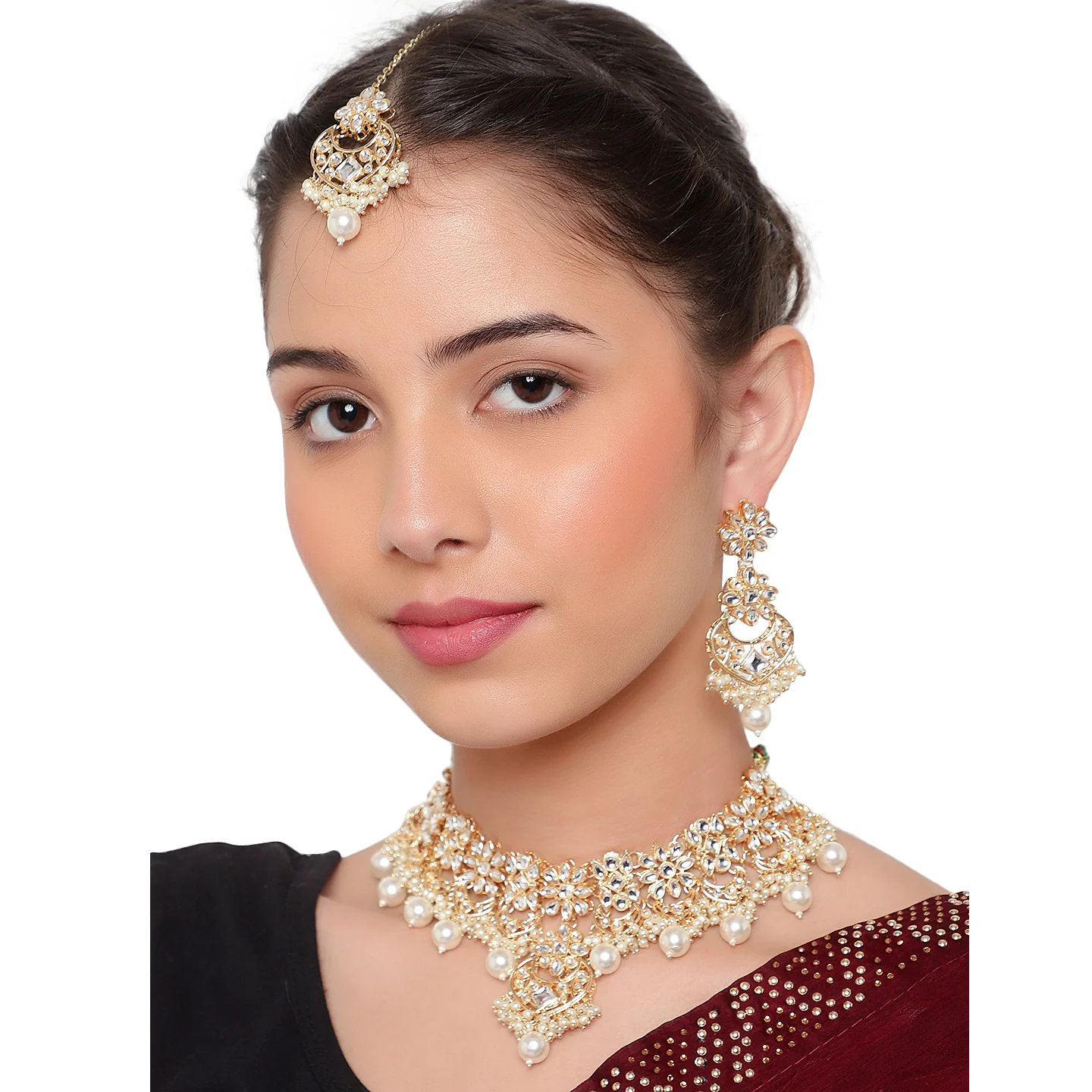 Pink Kundan Chokerwith Earring & Maang Tikka by Leshya - Image 2