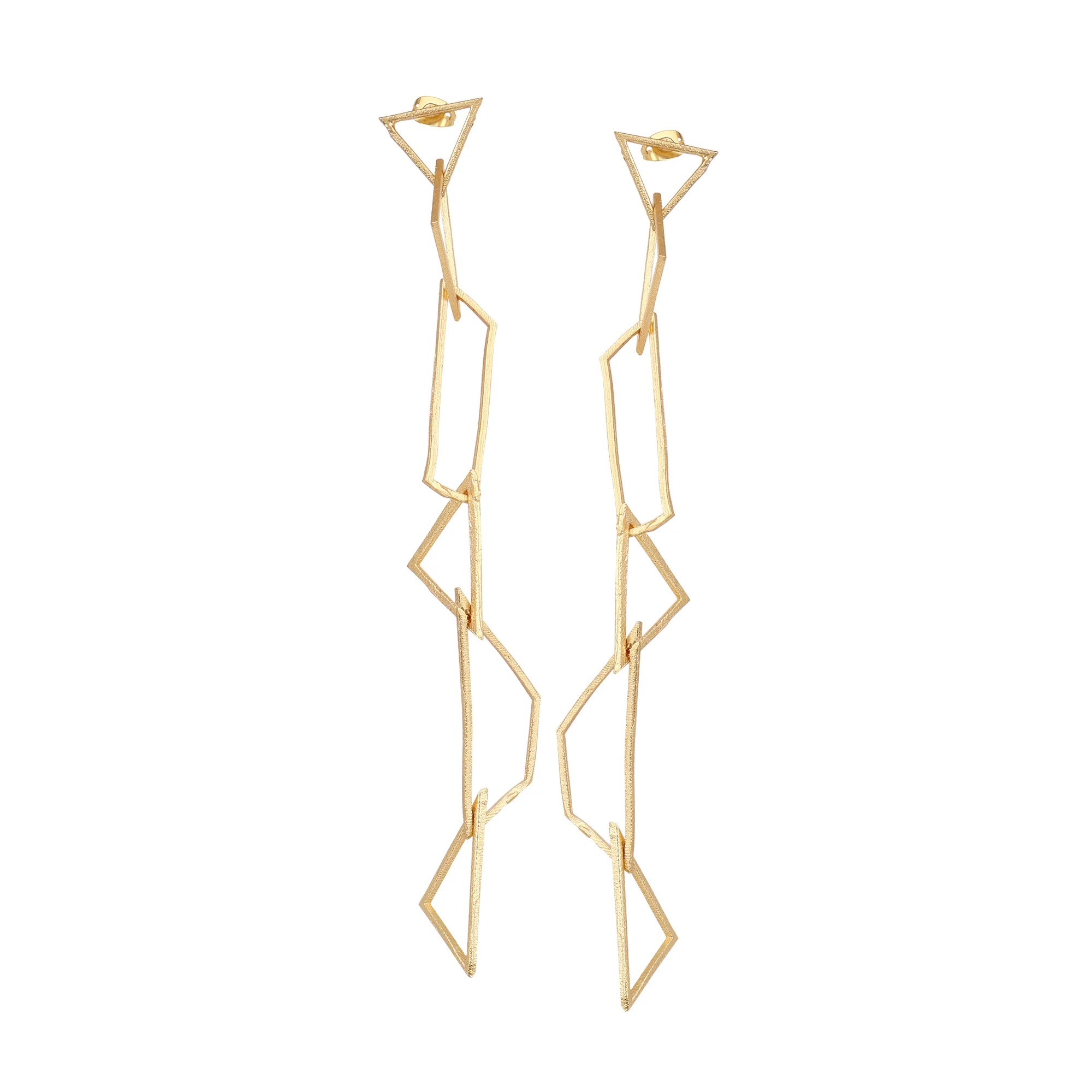 Pretty Long Matte Gold Finish Earrings for partywear - Image 3