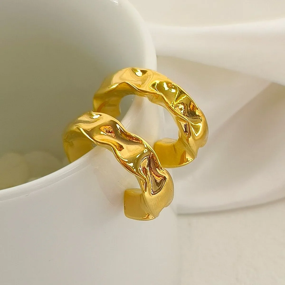 Pretty Matte Hammered Gold Finish Earrings for partywear - Image 4