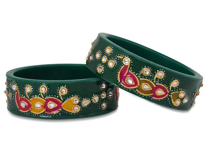 Rajasthani Style Meenakari Bracelets With Handmade Peacock And Running Kundan Work - Image 3