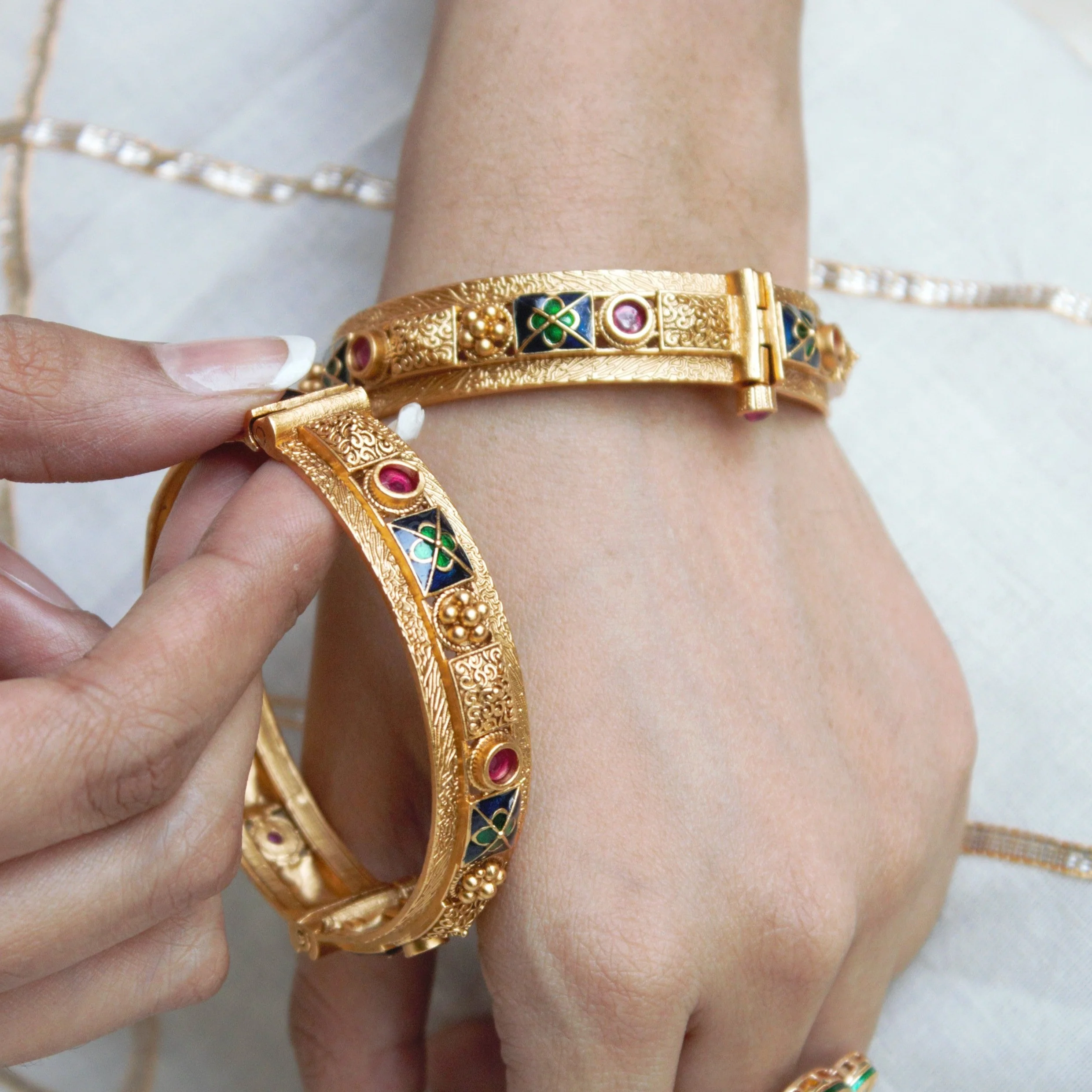 Rajwada Bracelets with Meenakari and Golden Polish Border by Leshya - Image 2