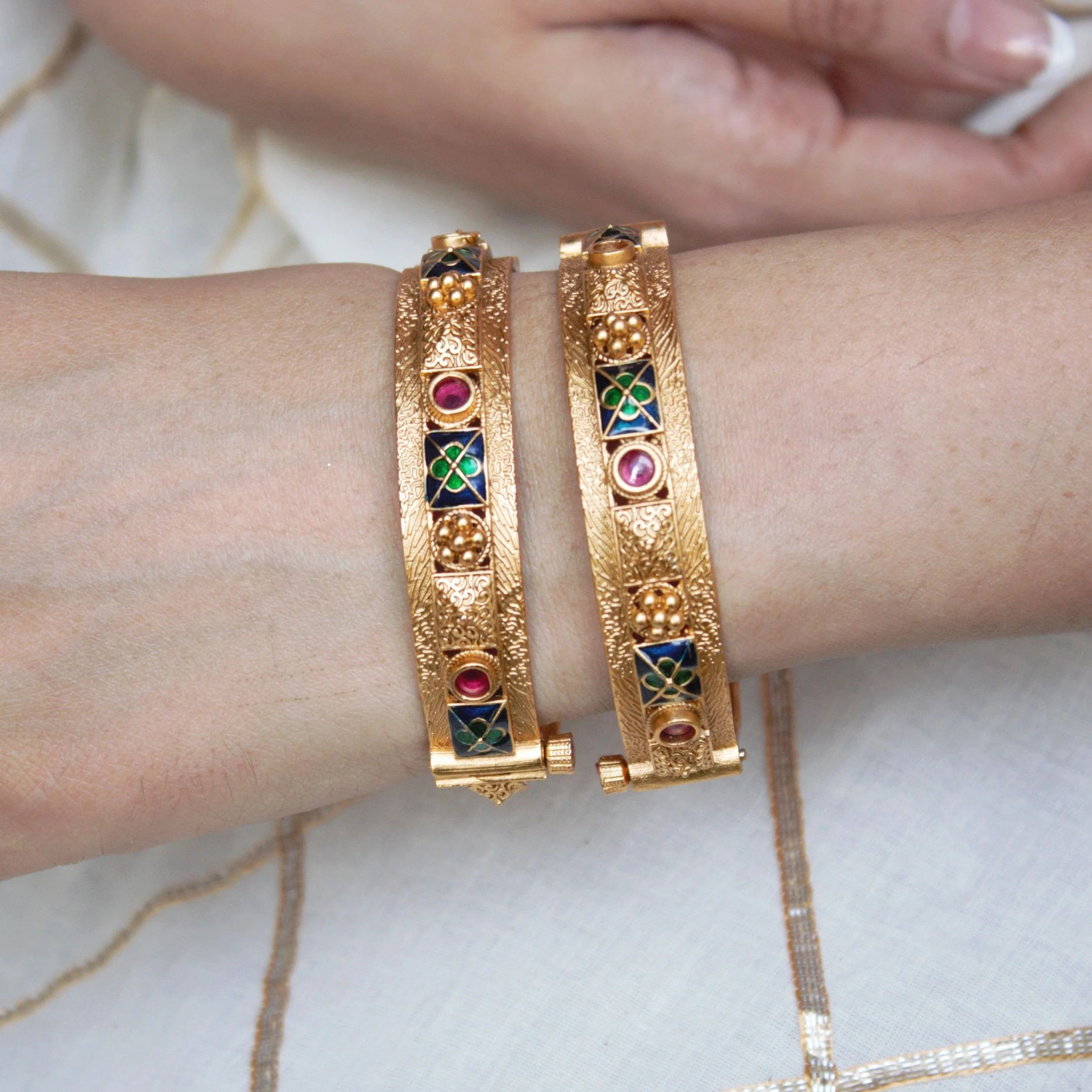 Rajwada Bracelets with Meenakari and Golden Polish Border by Leshya - Image 3