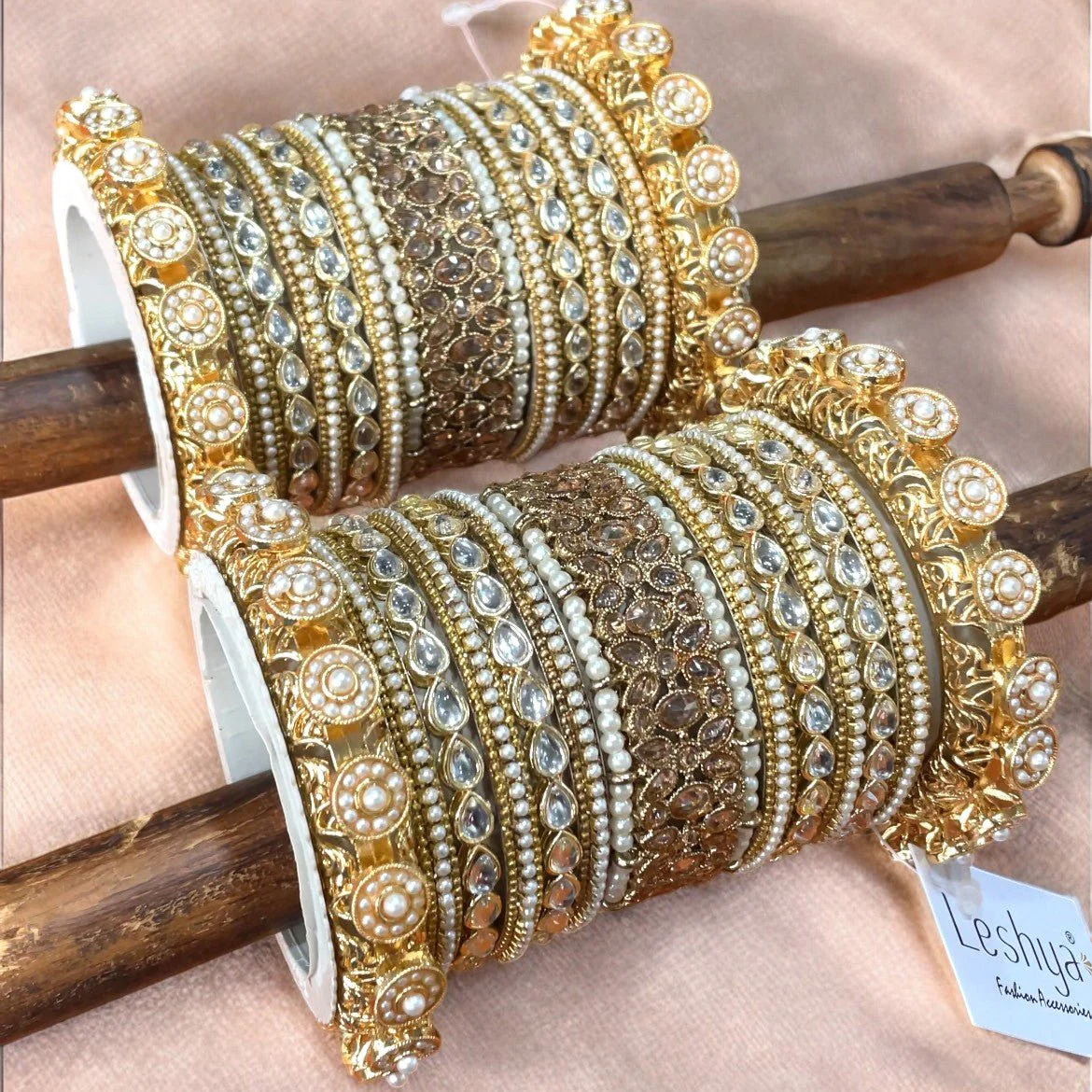 Ranisa Bangle Set with Kundan Kada for Two hands by Leshya - Image 5
