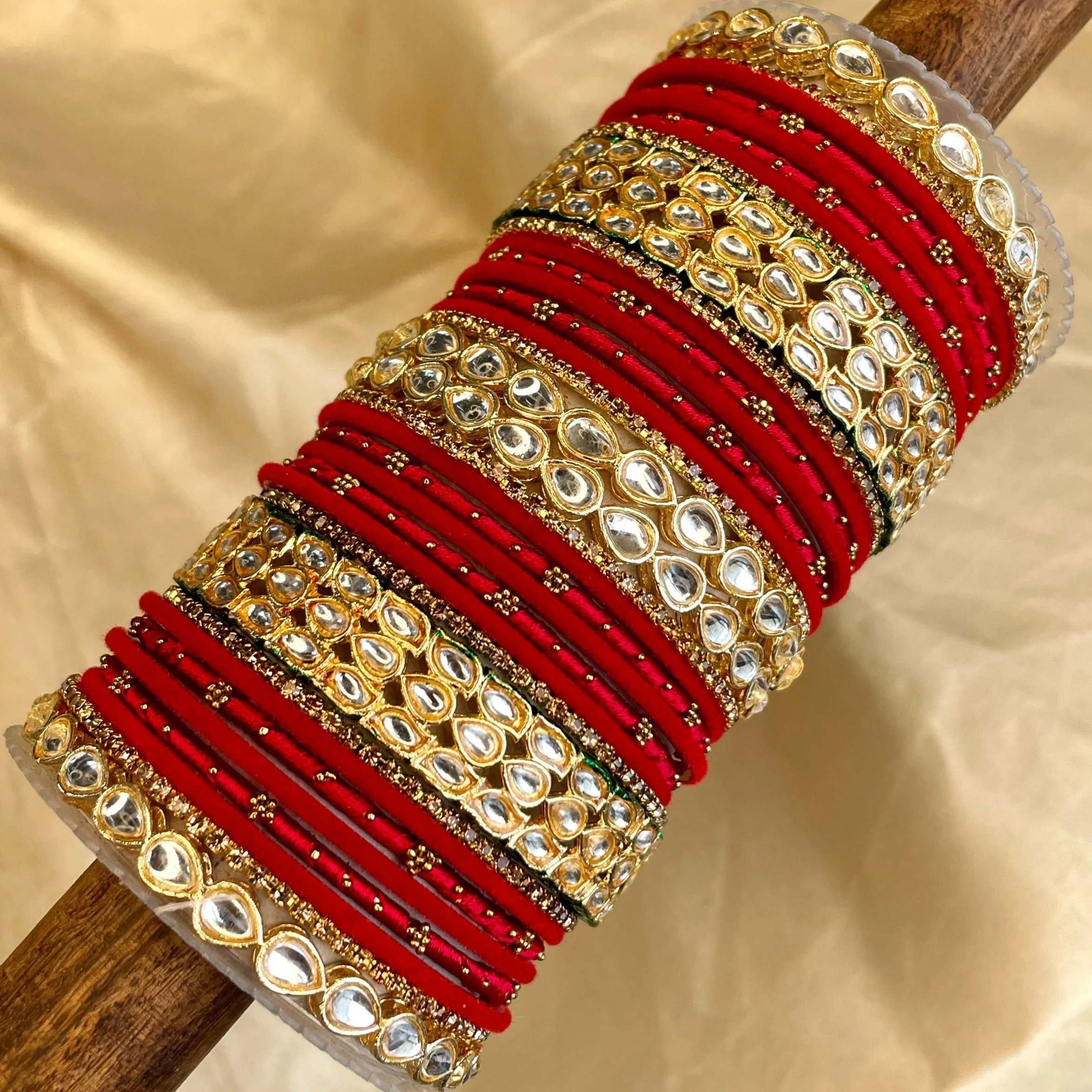 Rich Texture bangle set with Silk thread Bangles and Kundan Kada by Leshya - Image 4