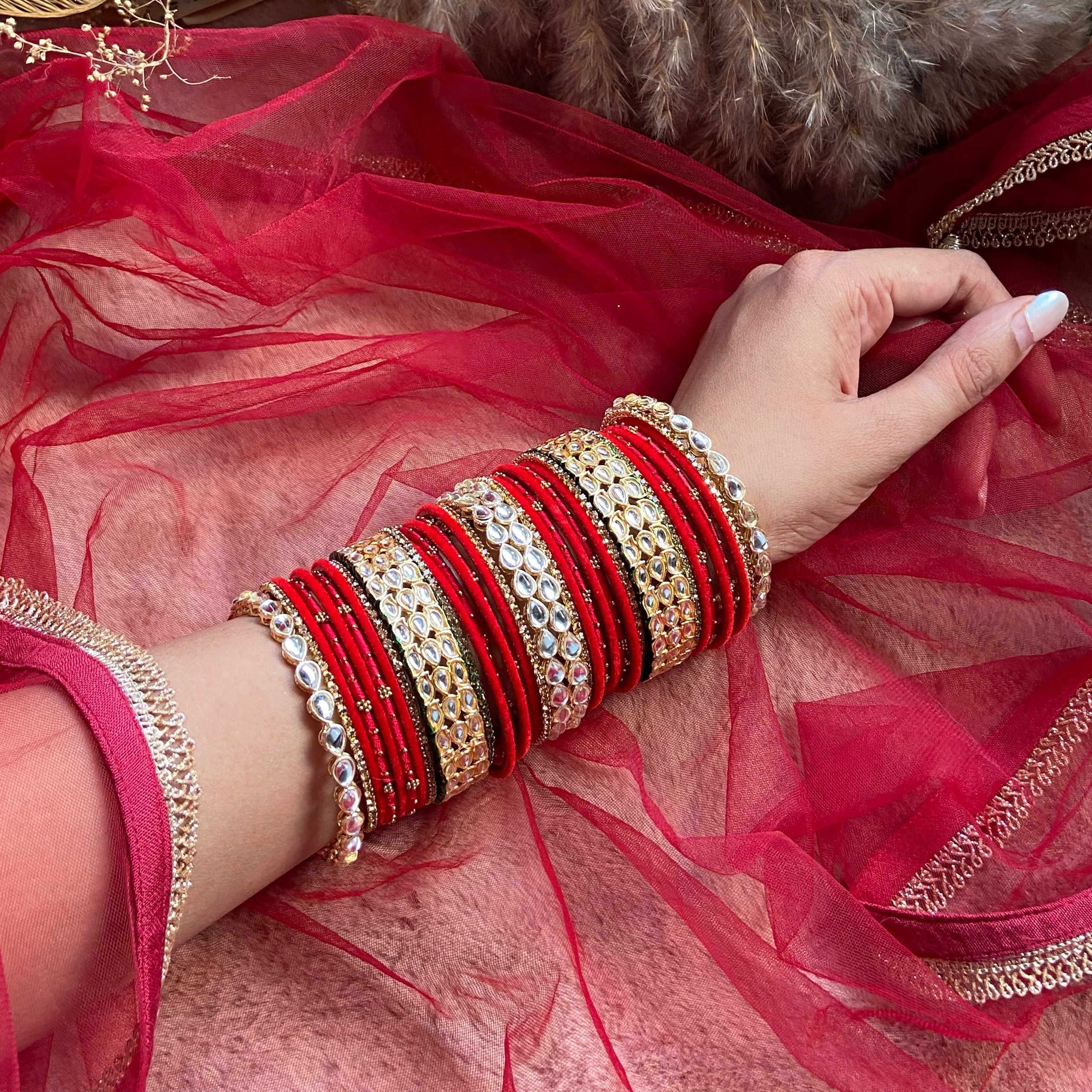Rich Texture bangle set with Silk thread Bangles and Kundan Kada by Leshya - Image 2