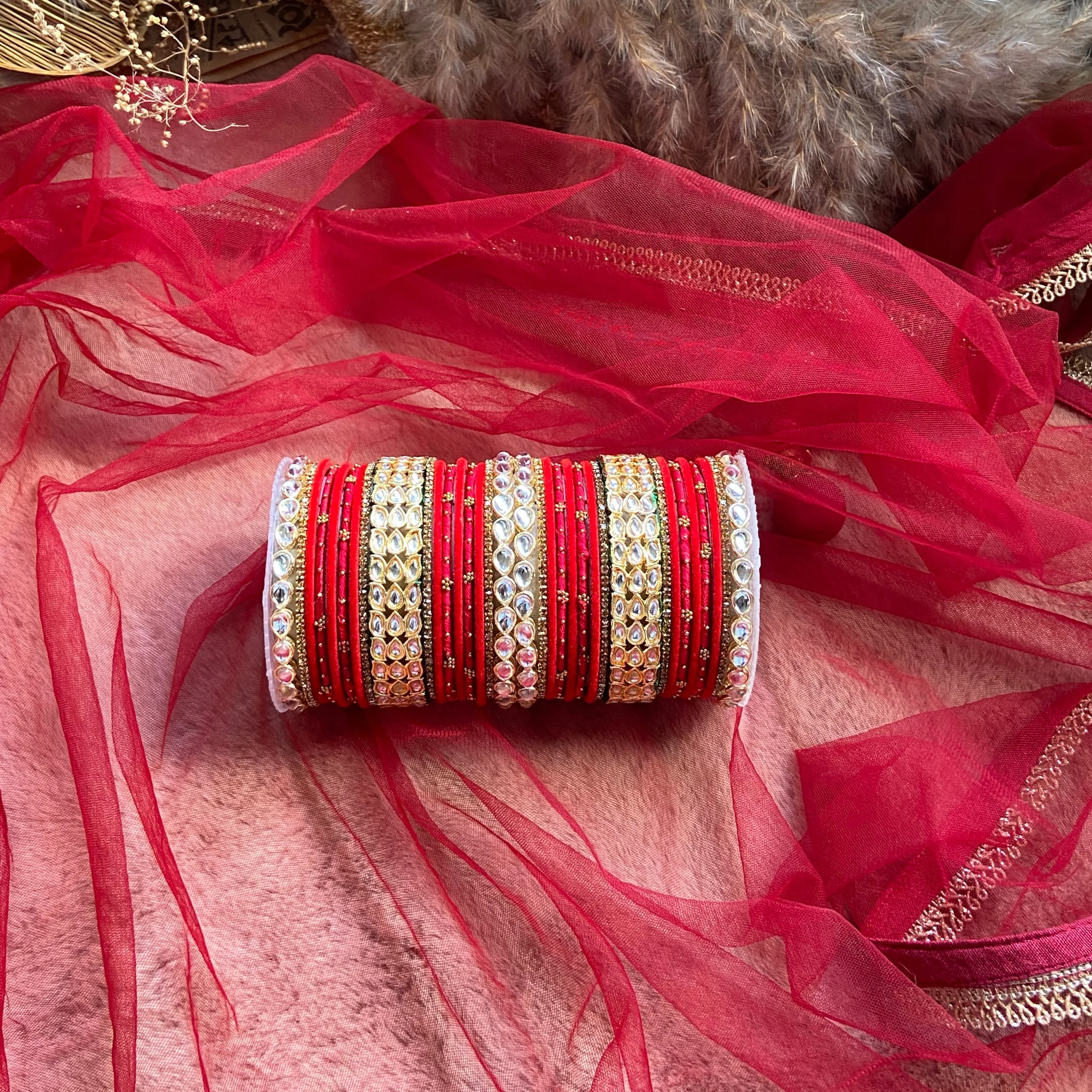 Rich Texture bangle set with Silk thread Bangles and Kundan Kada by Leshya - Image 9
