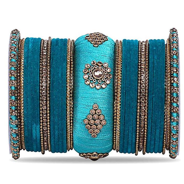 Royal Set of 2 Velvet And Silk Thread Bangle Set - Image 11