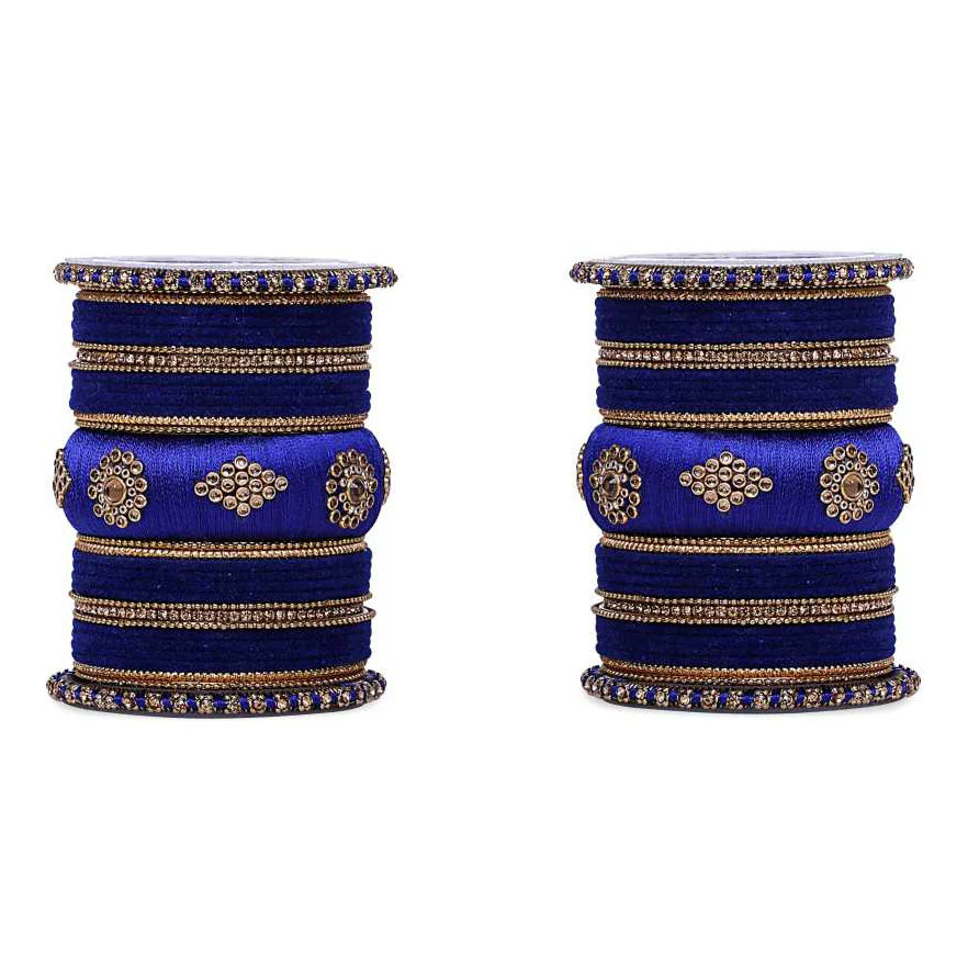 Royal Set of 2 Velvet And Silk Thread Bangle Set - Image 25