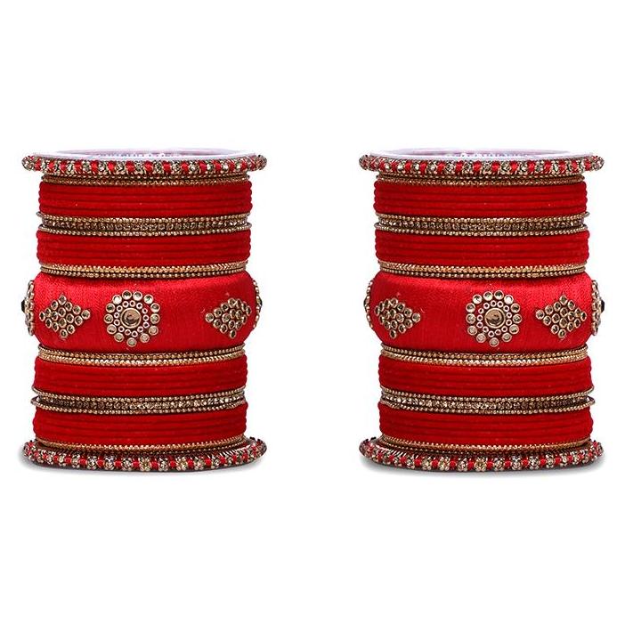 Royal Set of 2 Velvet And Silk Thread Bangle Set - Image 6