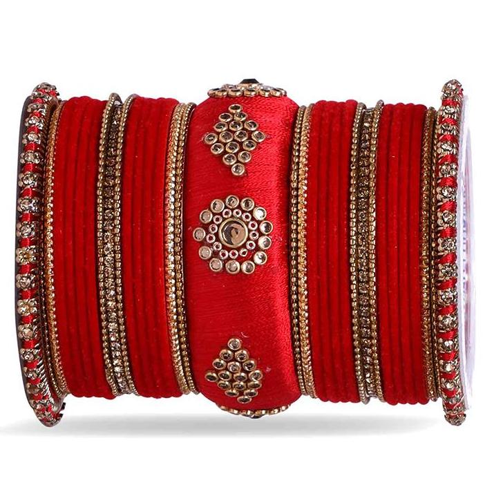 Royal Set of 2 Velvet And Silk Thread Bangle Set - Image 7