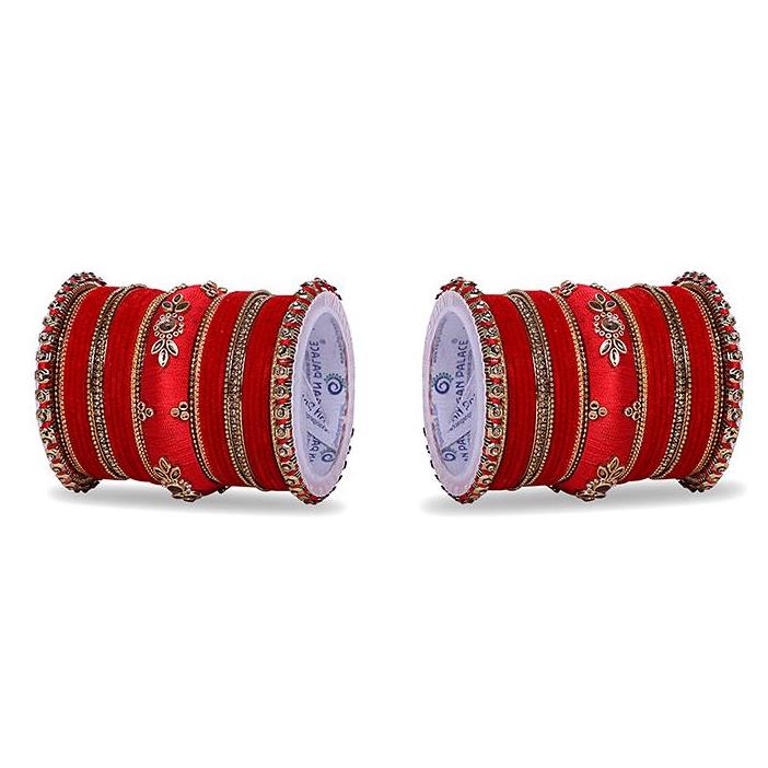 Royal Set of 2 Velvet And Silk Thread Bangle Set - Image 8