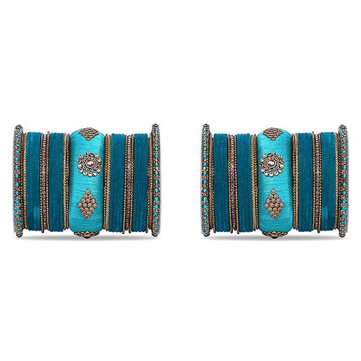 Royal Set of 2 Velvet And Silk Thread Bangle Set - Image 9